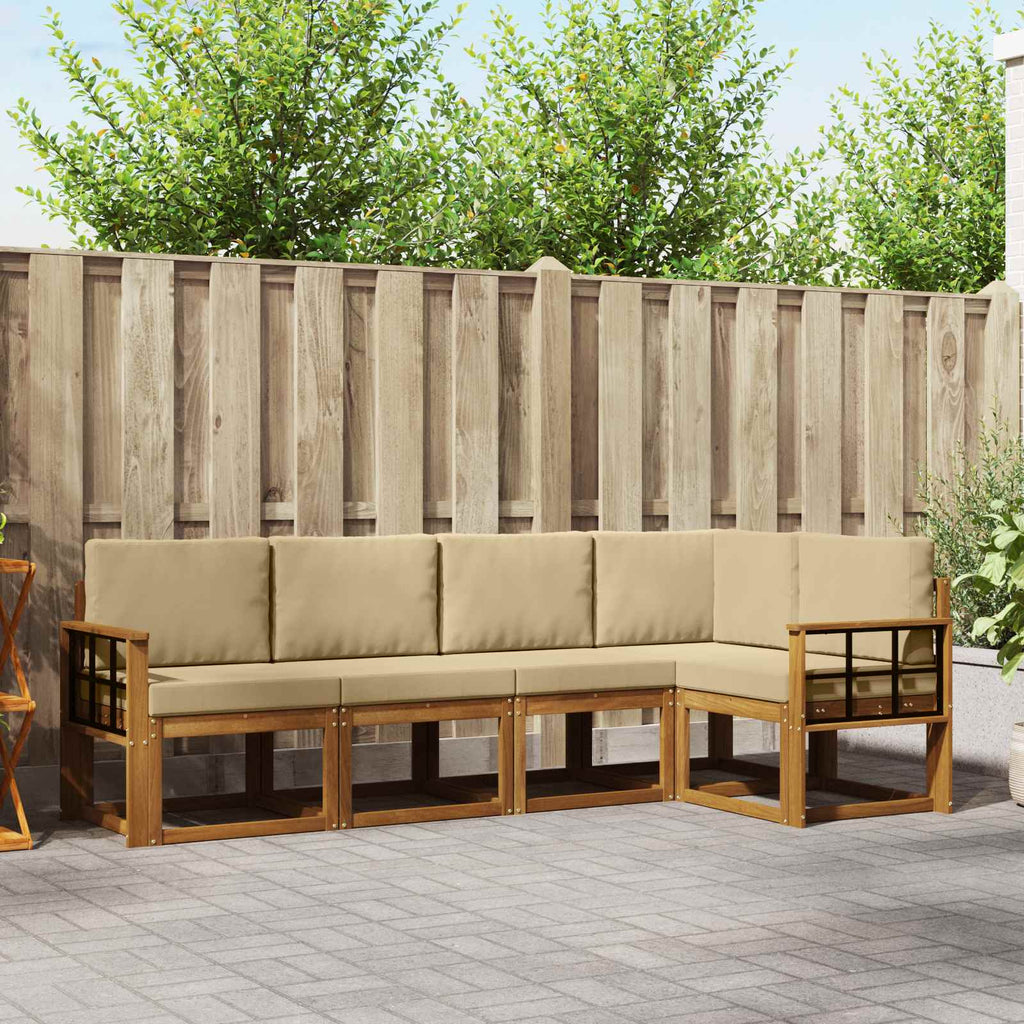 Outdoor-Sofagarnitur mit Kissen 5 pcs Natur und Beige