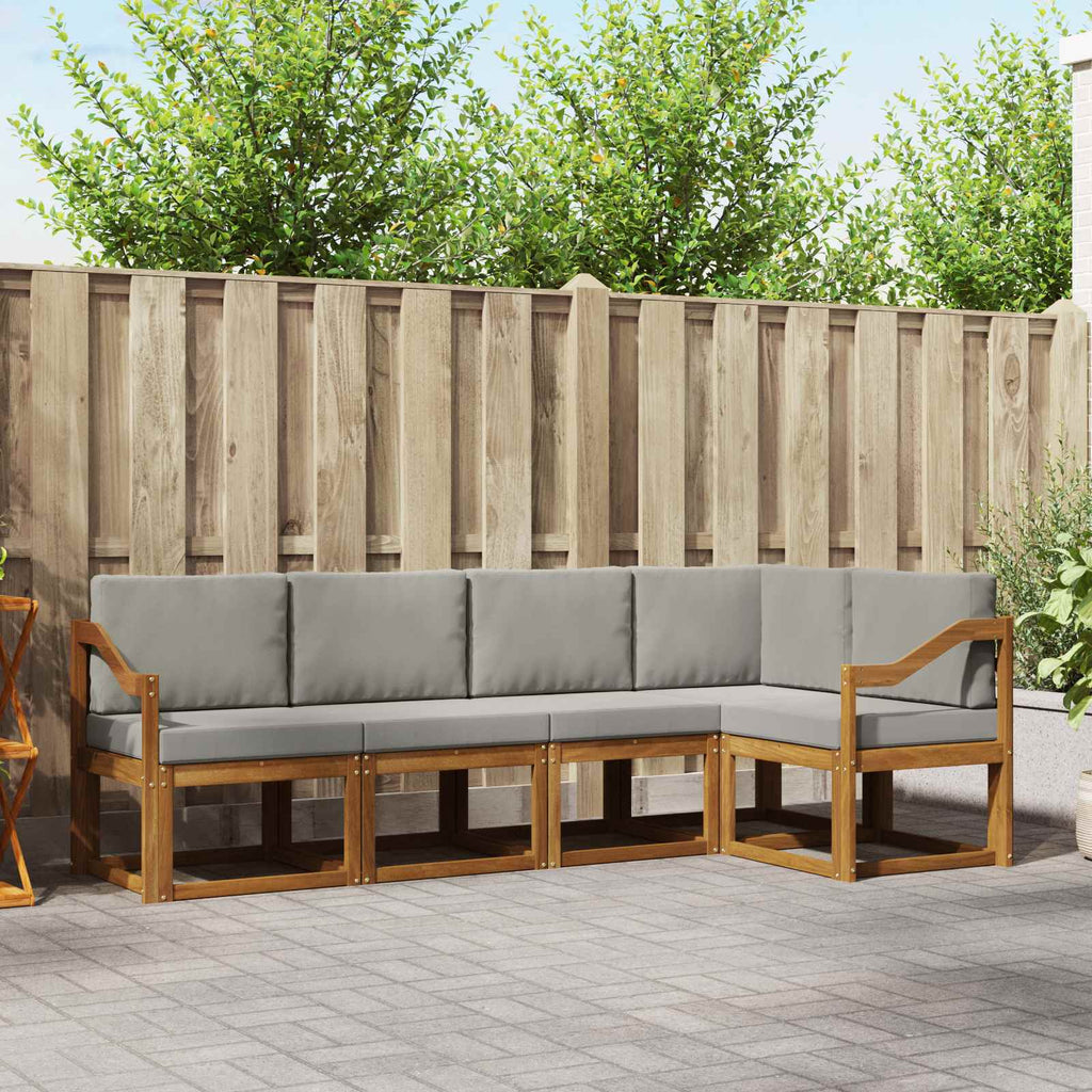 Outdoor-Sofagarnitur mit Kissen 5 pcs Natürlich und Hellgrau