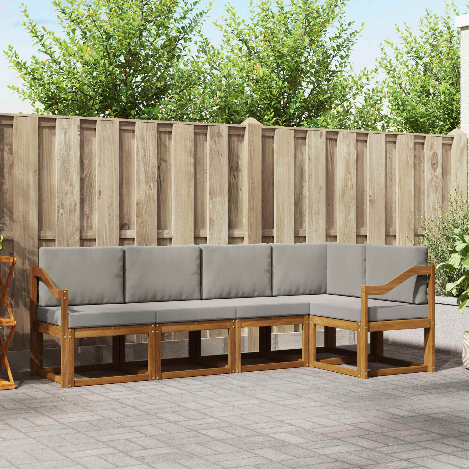 Outdoor-Sofagarnitur mit Kissen 5 pcs Natürlich und Hellgrau