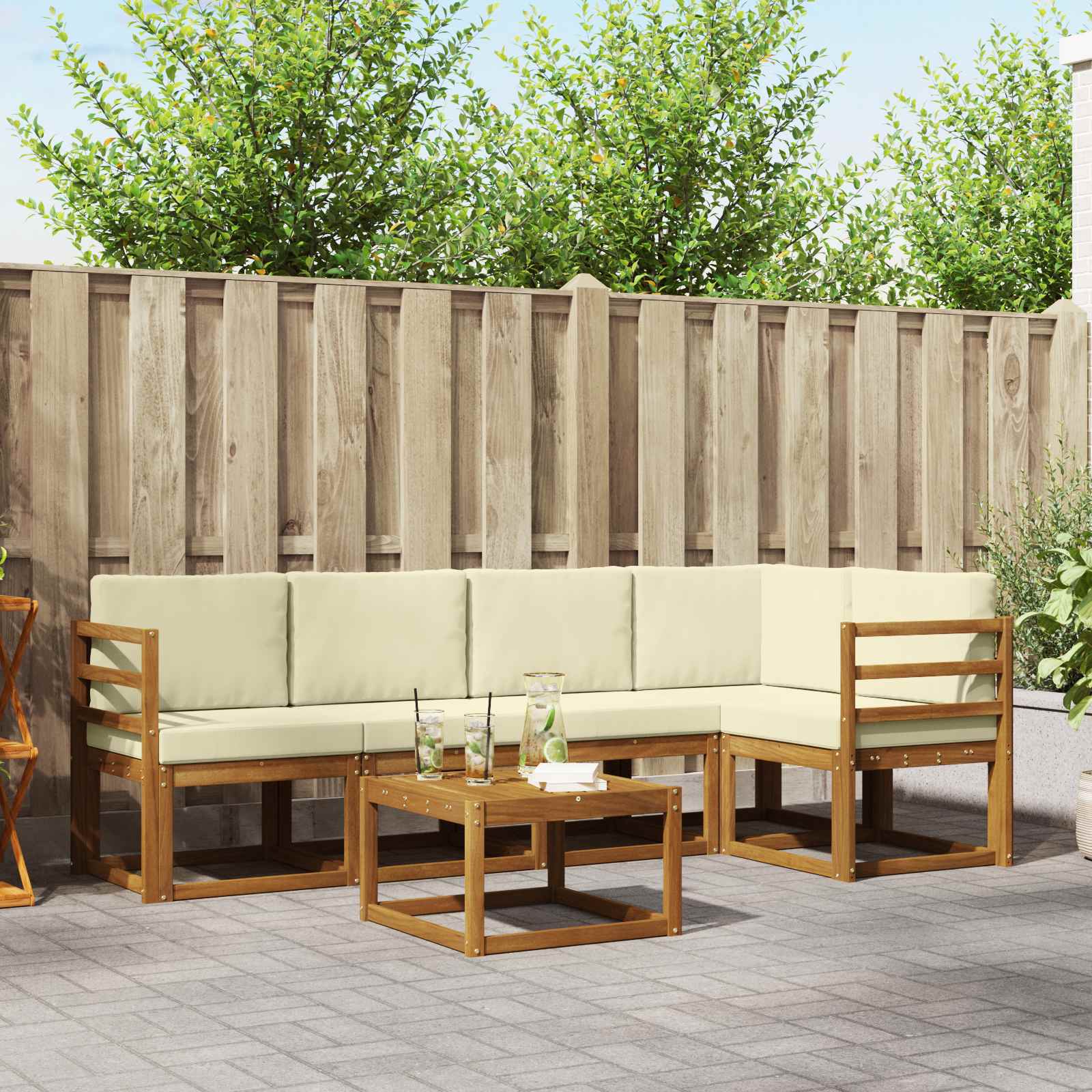 Outdoor-Sofagarnitur mit Kissen 6 pcs Natur und Creme