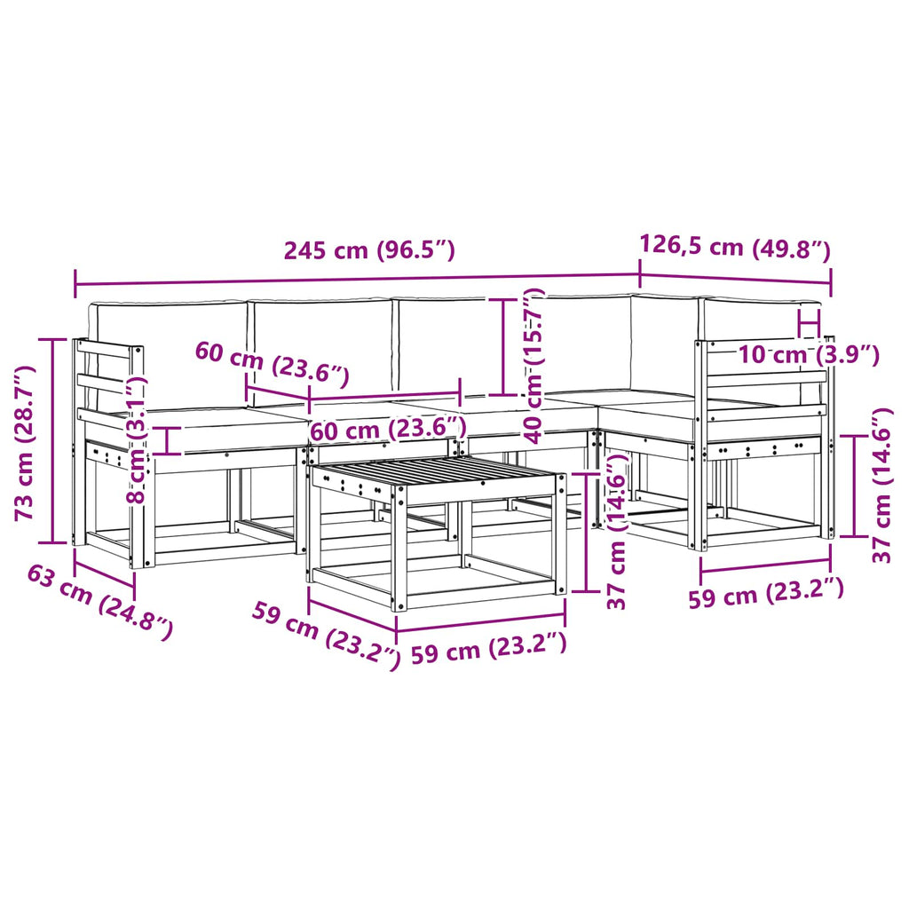 Outdoor-Sofagarnitur mit Kissen 6 pcs Natürlich und Hellgrau