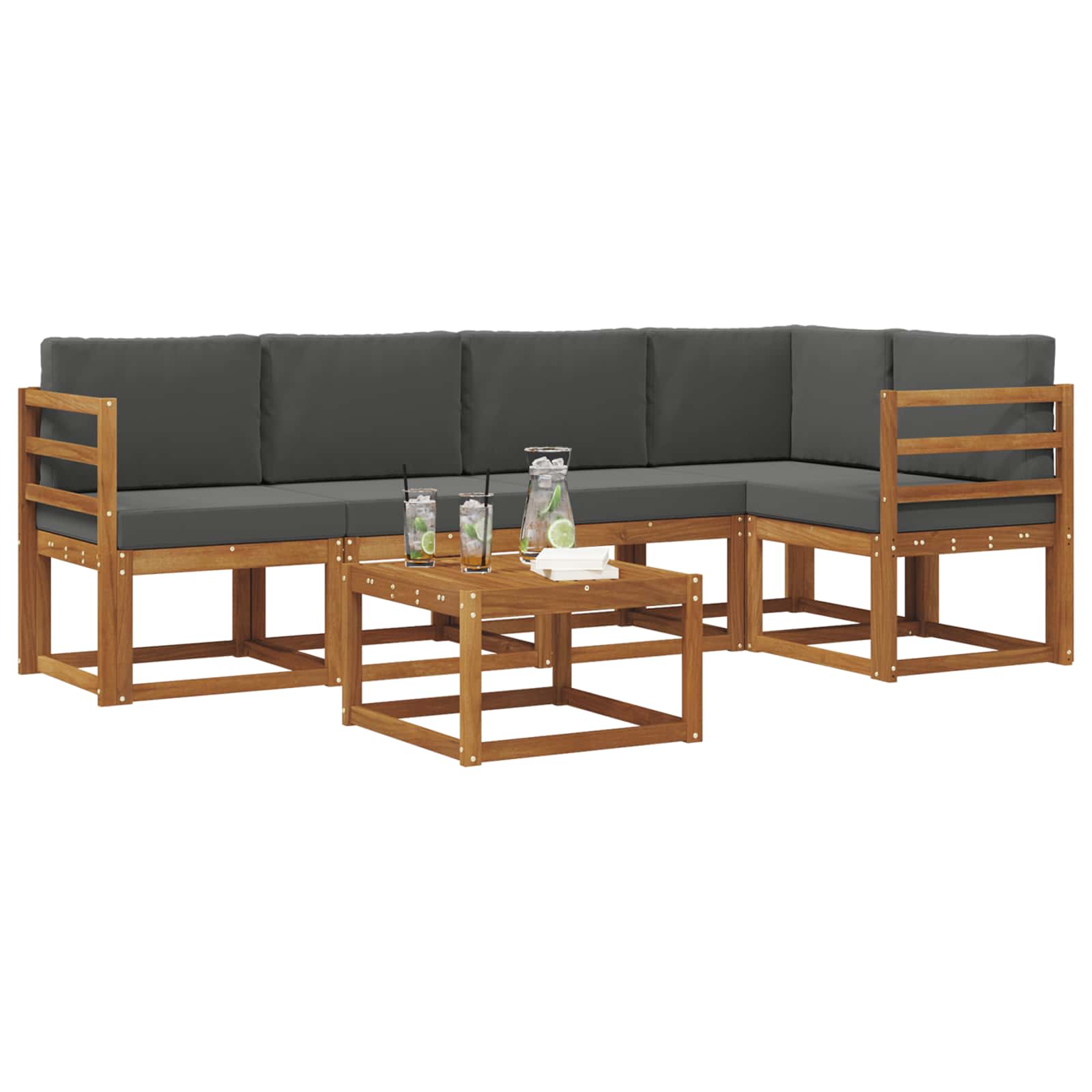 Outdoor-Sofagarnitur mit Kissen 6 pcs Natur und Anthrazit