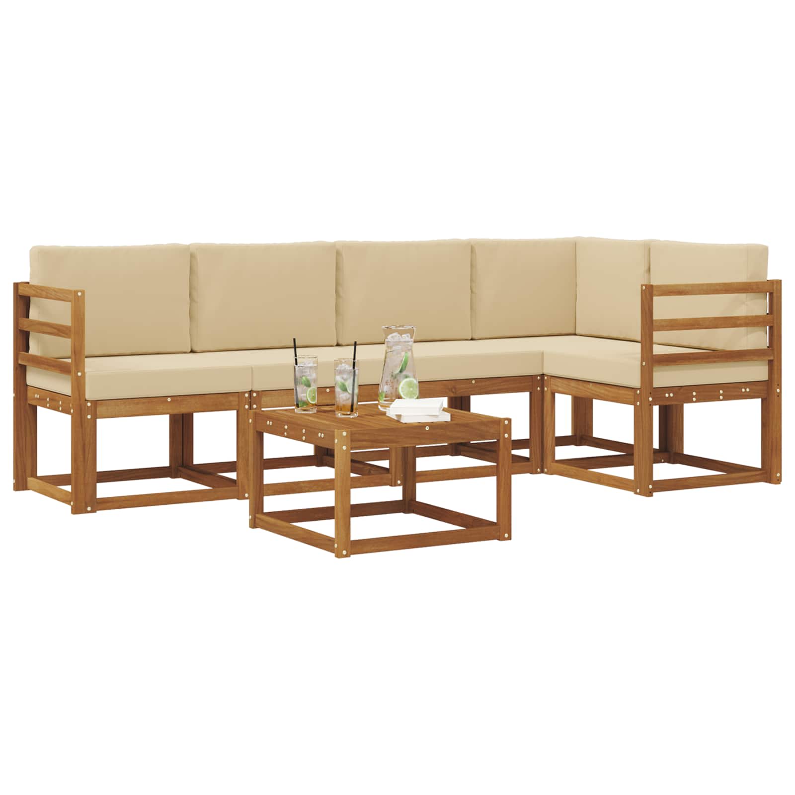 Outdoor-Sofagarnitur mit Kissen 6 pcs Natur und Beige