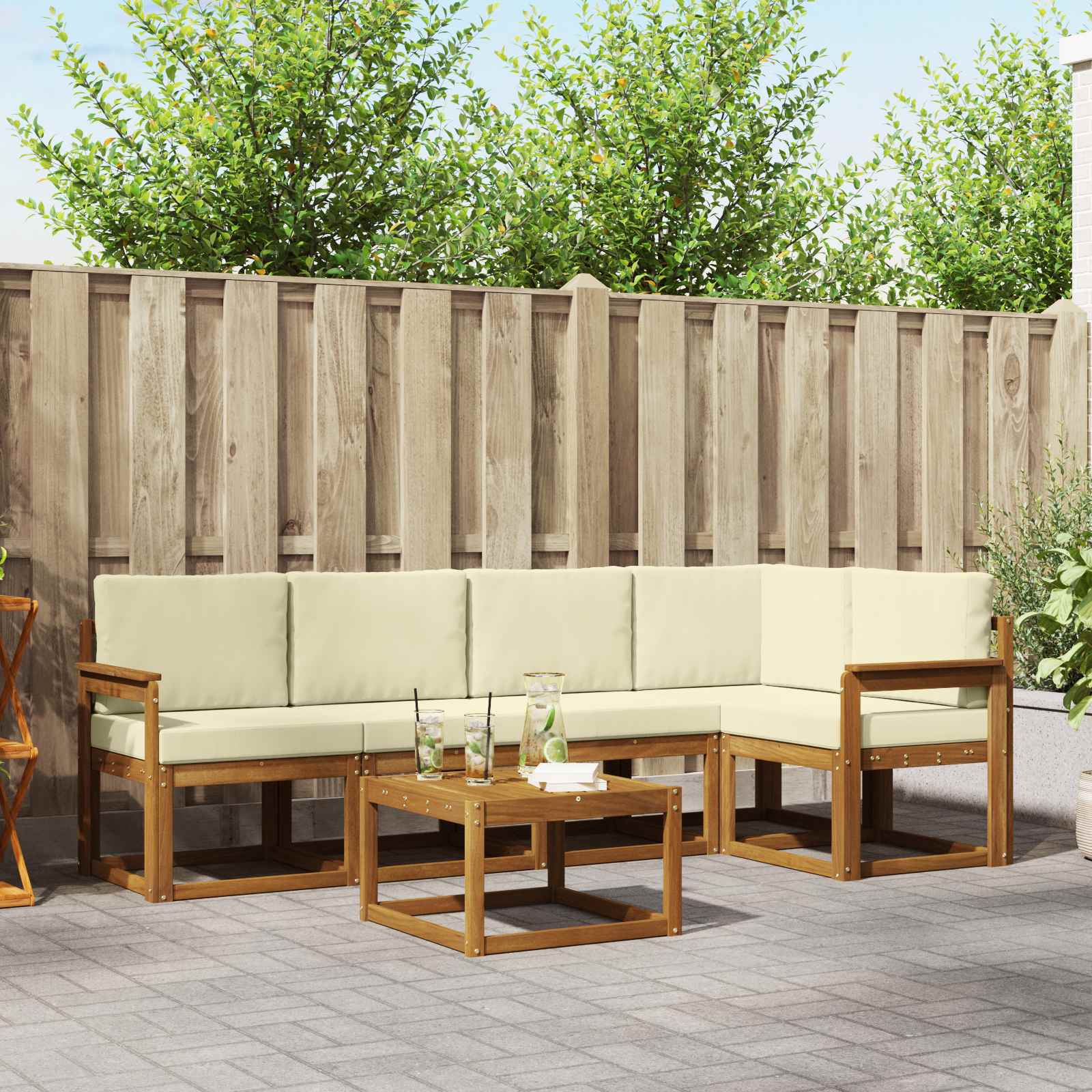 Outdoor-Sofagarnitur mit Kissen 6 pcs Natur und Creme