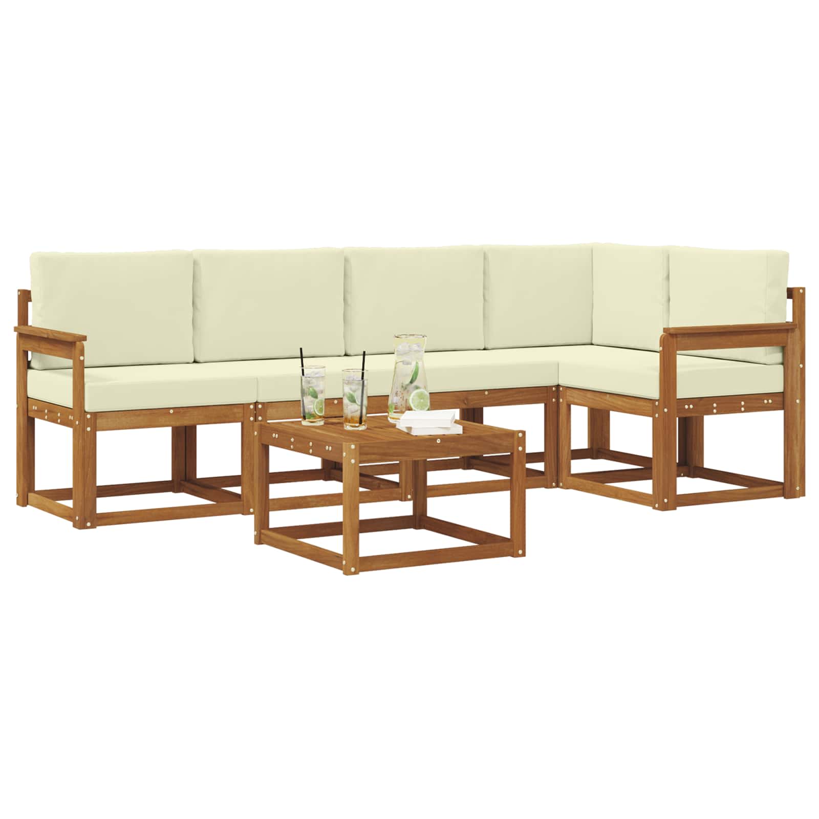 Outdoor-Sofagarnitur mit Kissen 6 pcs Natur und Creme
