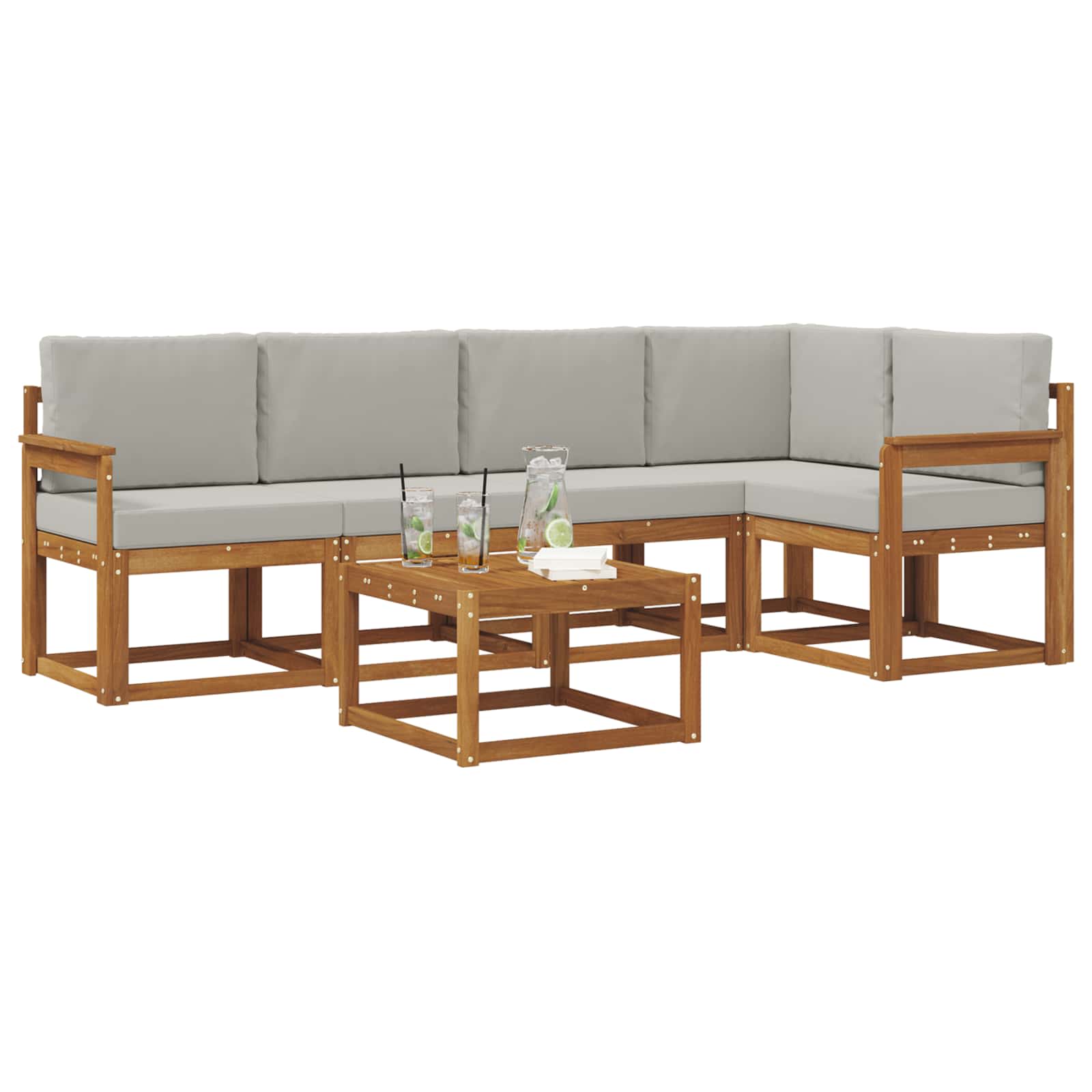Outdoor-Sofagarnitur mit Kissen 6 pcs Natürlich und Hellgrau