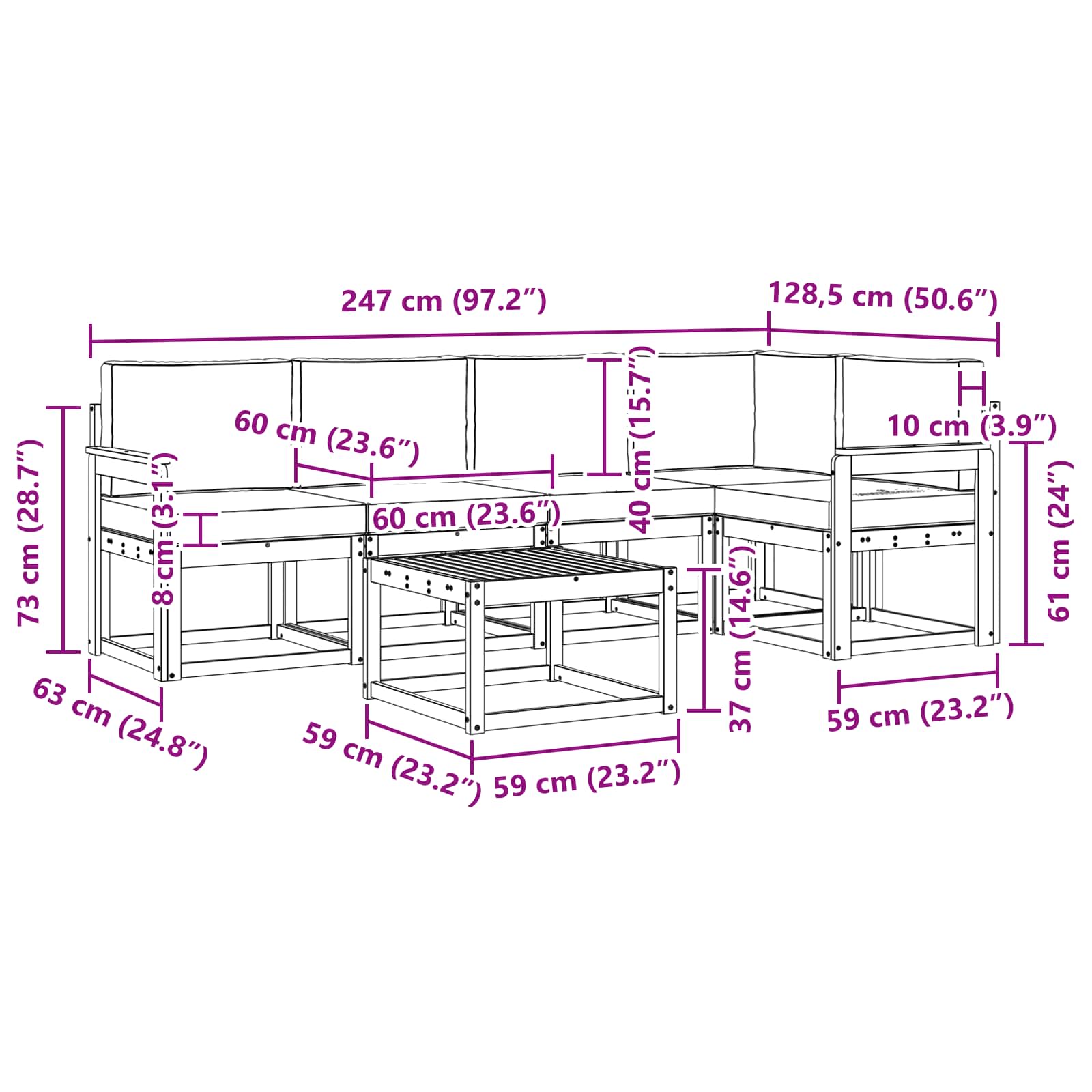 Outdoor-Sofagarnitur mit Kissen 6 pcs Natürlich und Hellgrau