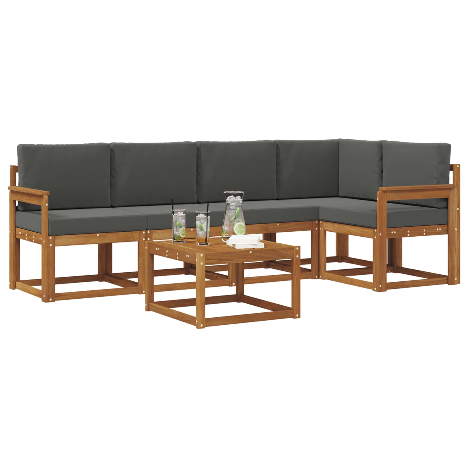 Outdoor-Sofagarnitur mit Kissen 6 pcs Natur und Anthrazit