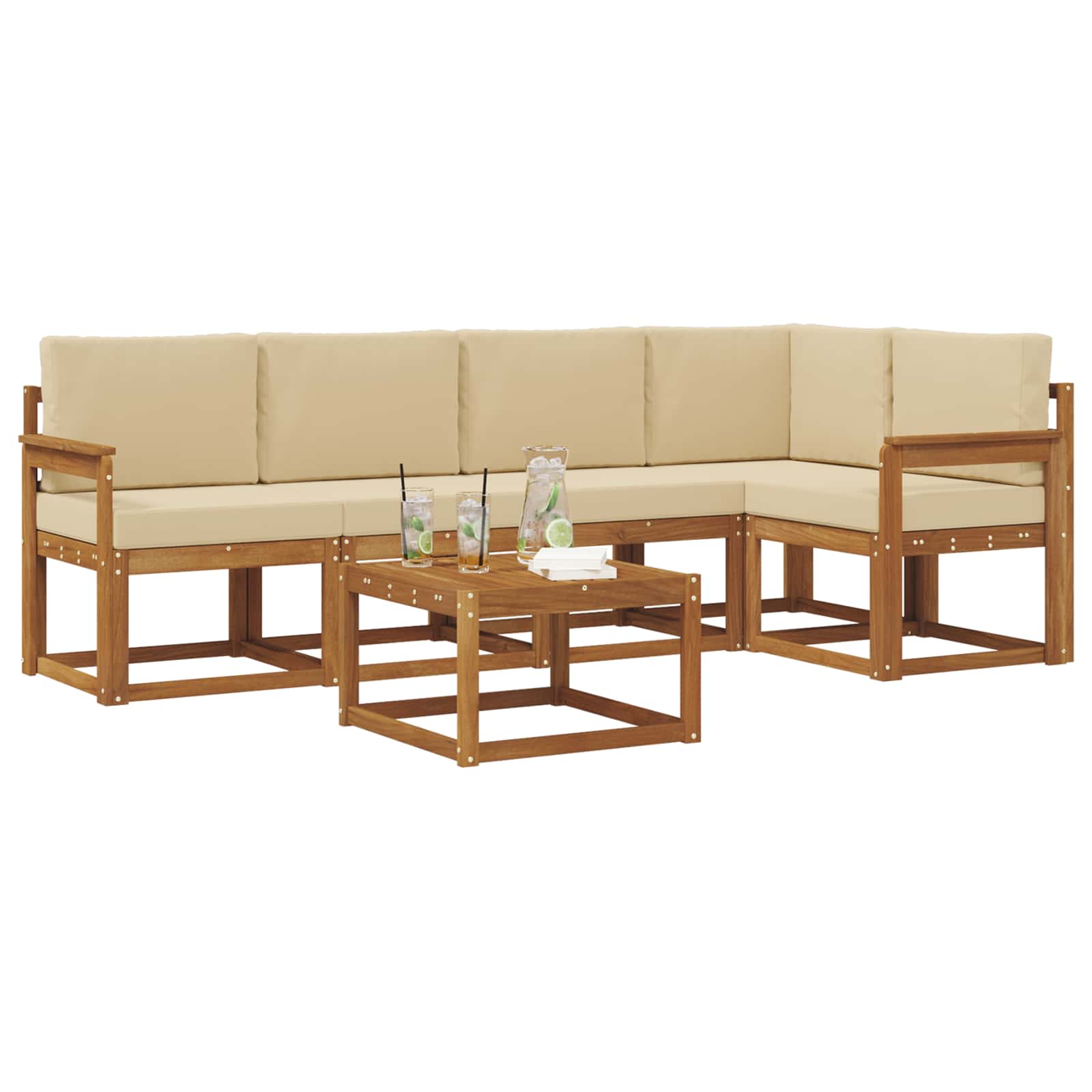 Outdoor-Sofagarnitur mit Kissen 6 pcs Natur und Beige