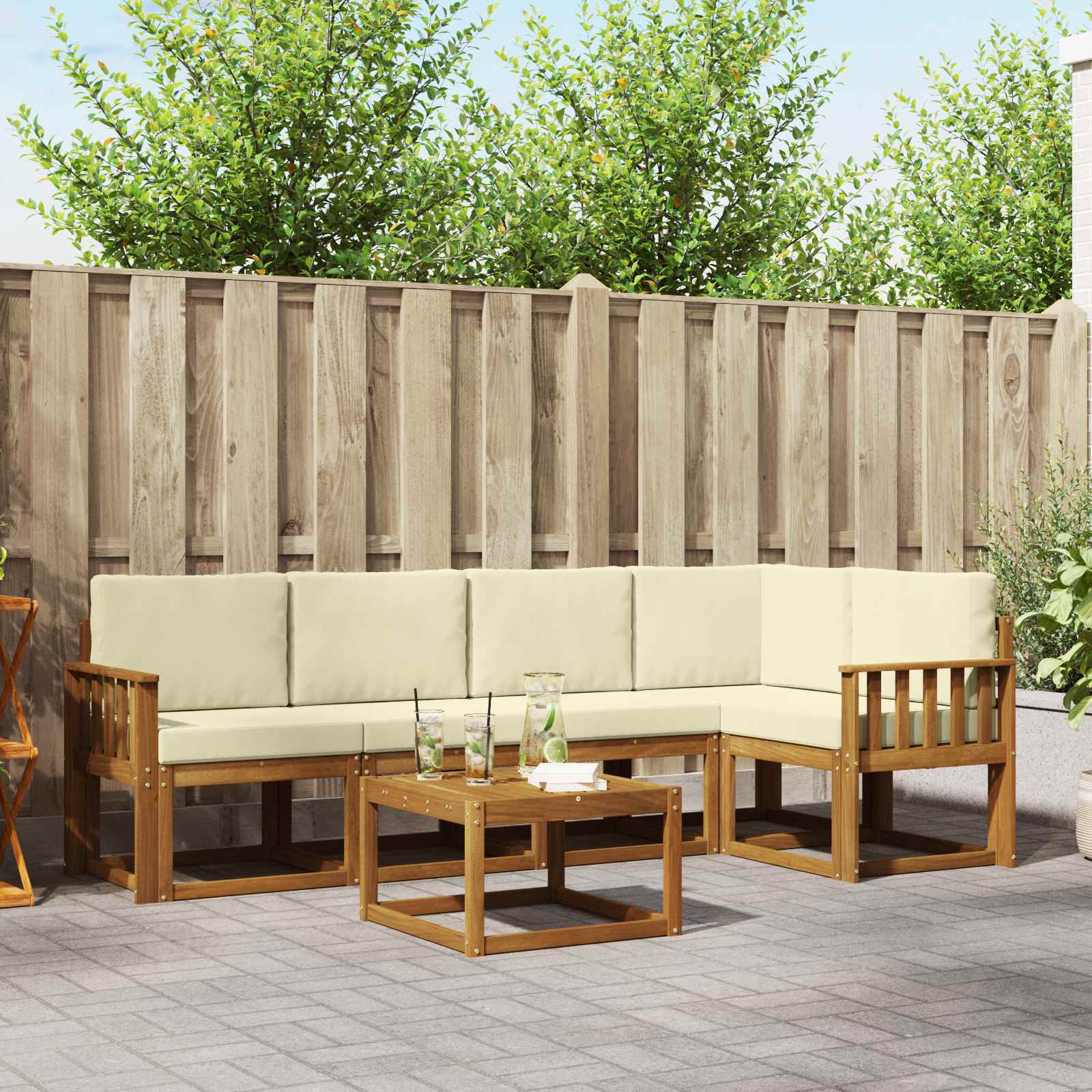 Outdoor-Sofagarnitur mit Kissen 6 pcs Natur und Creme