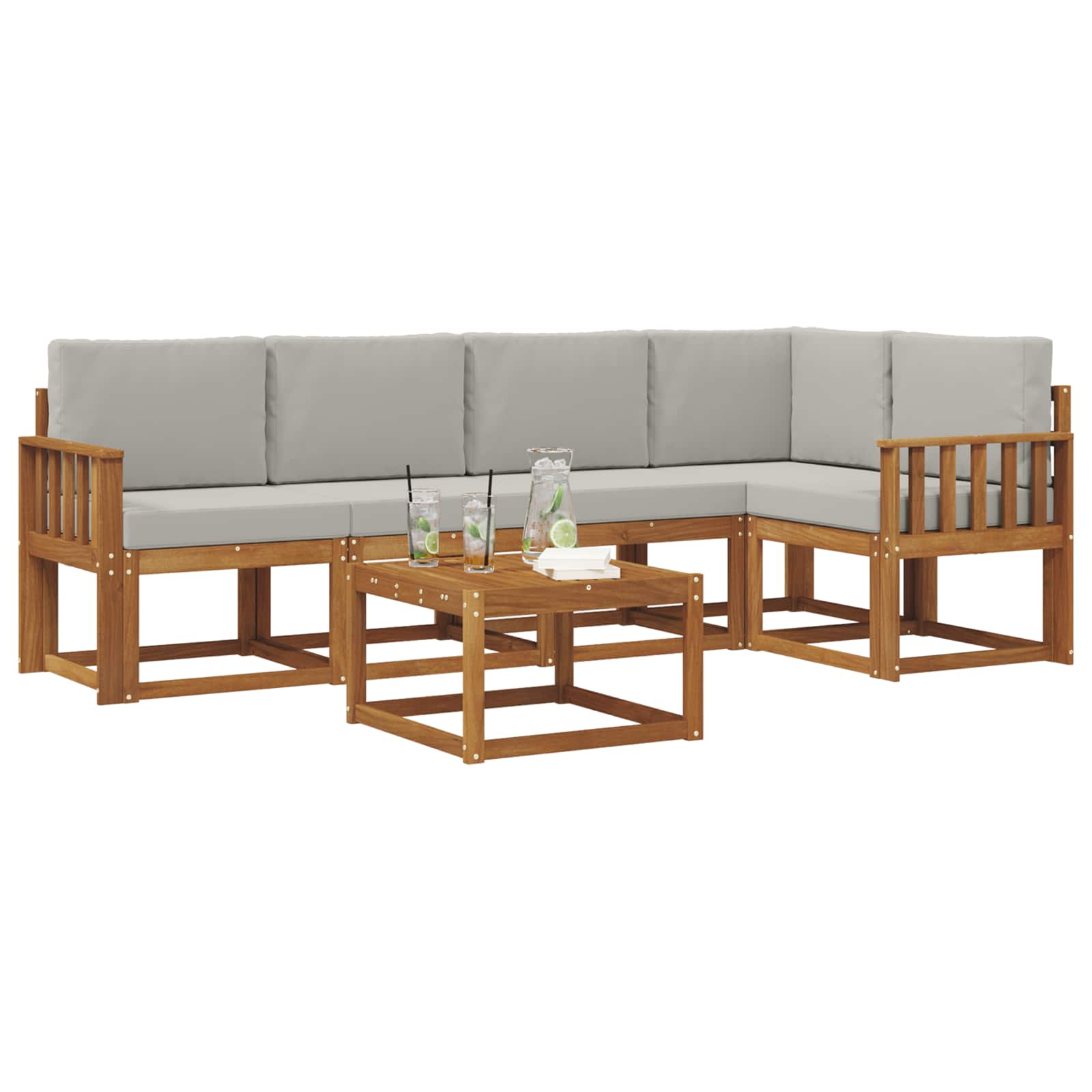 Outdoor-Sofagarnitur mit Kissen 6 pcs Natürlich und Hellgrau