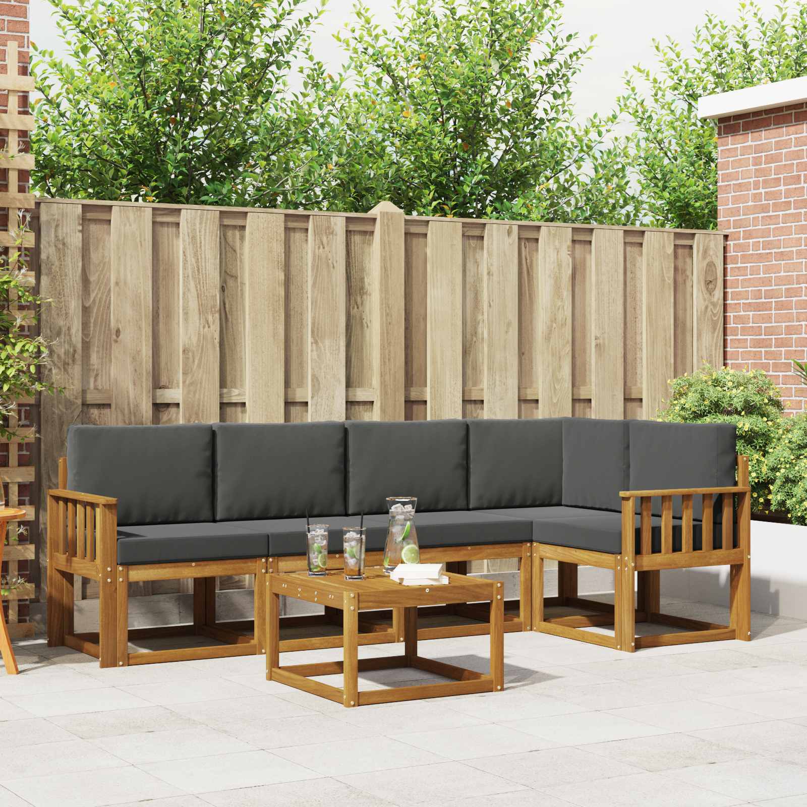 Outdoor-Sofagarnitur mit Kissen 6 pcs Natur und Anthrazit