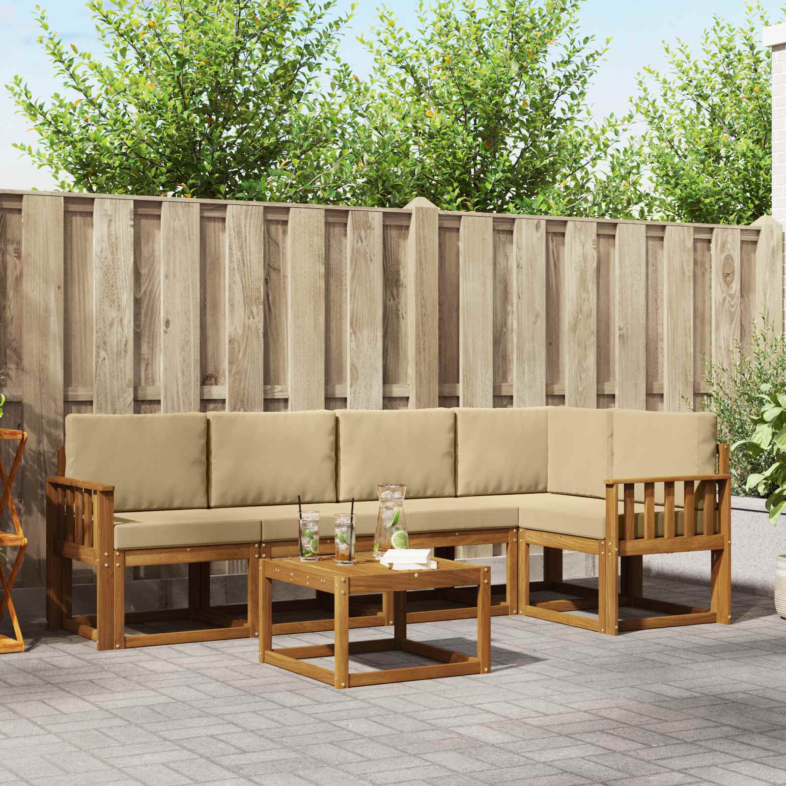 Outdoor-Sofagarnitur mit Kissen 6 pcs Natur und Beige