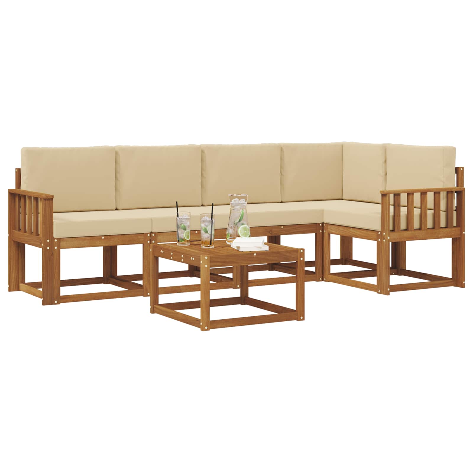 Outdoor-Sofagarnitur mit Kissen 6 pcs Natur und Beige