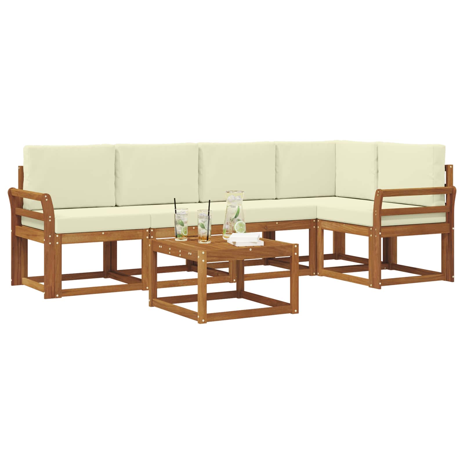Outdoor-Sofagarnitur mit Kissen 6 pcs Natur und Creme