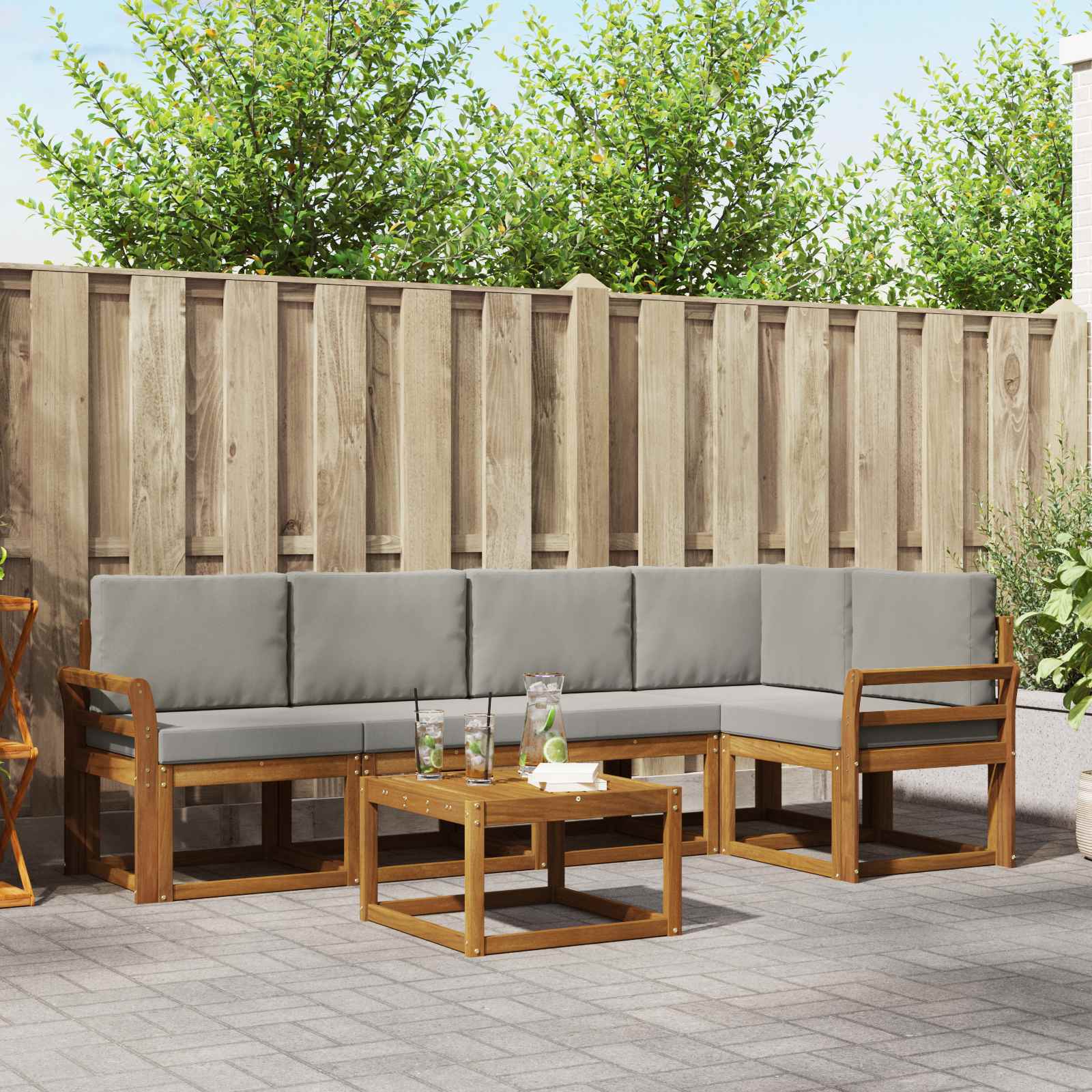 Outdoor-Sofagarnitur mit Kissen 6 pcs Natürlich und Hellgrau