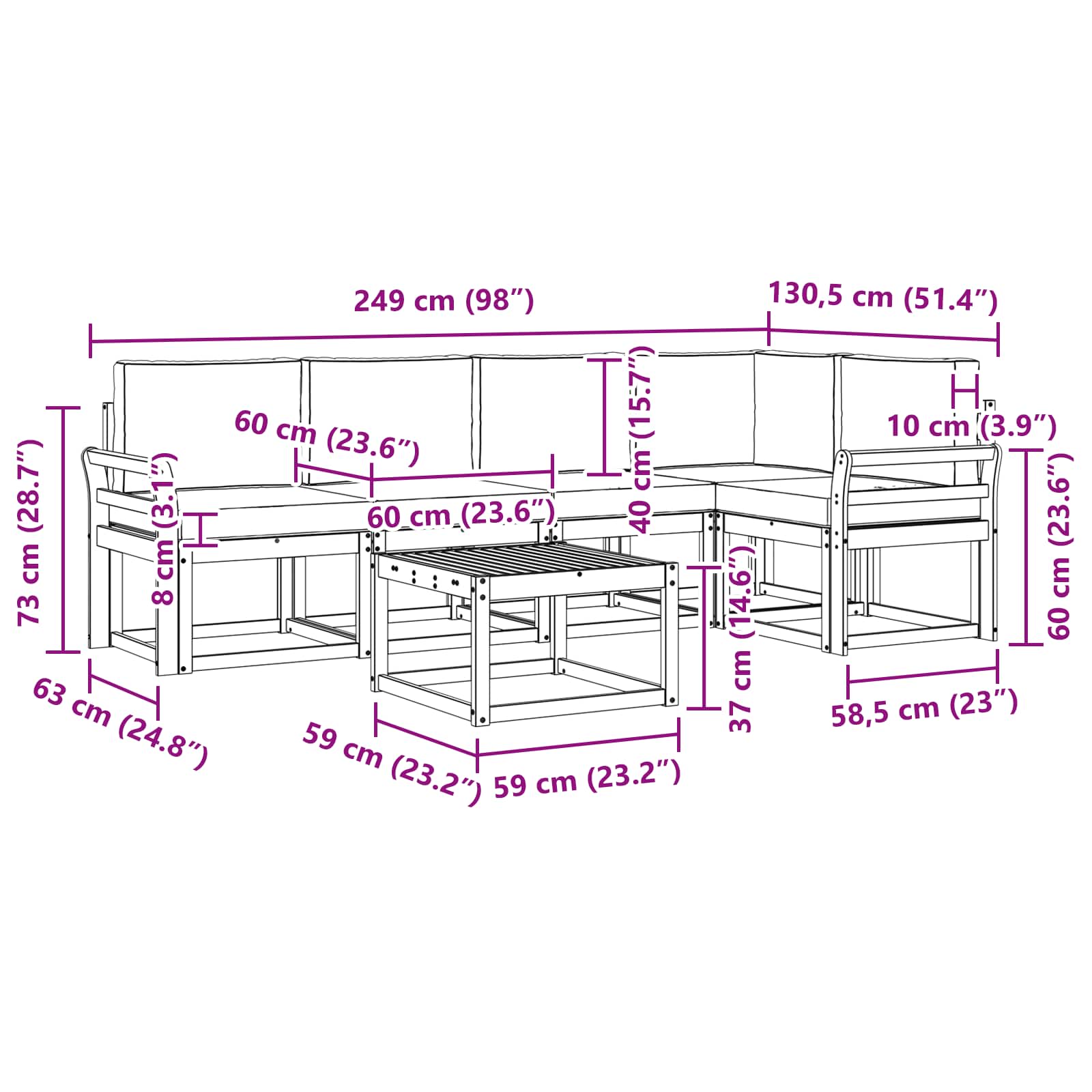 Outdoor-Sofagarnitur mit Kissen 6 pcs Natürlich und Hellgrau