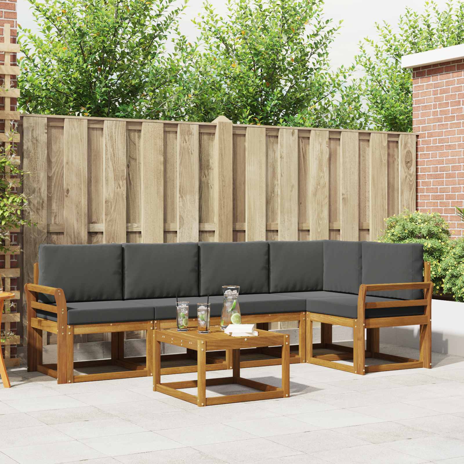 Outdoor-Sofagarnitur mit Kissen 6 pcs Natur und Anthrazit