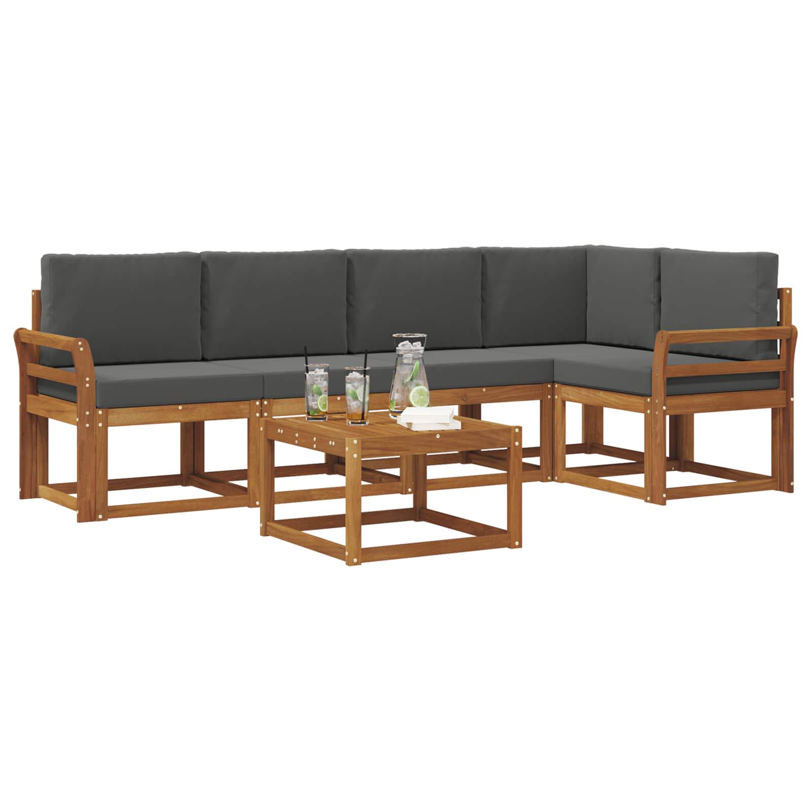 Outdoor-Sofagarnitur mit Kissen 6 pcs Natur und Anthrazit