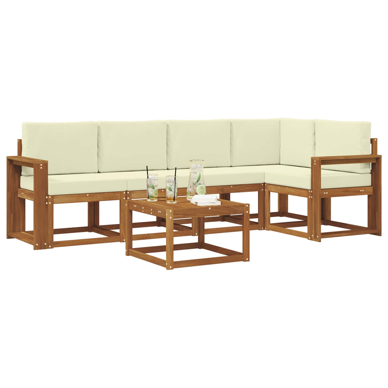 Outdoor-Sofagarnitur mit Kissen 6 pcs Natur und Creme