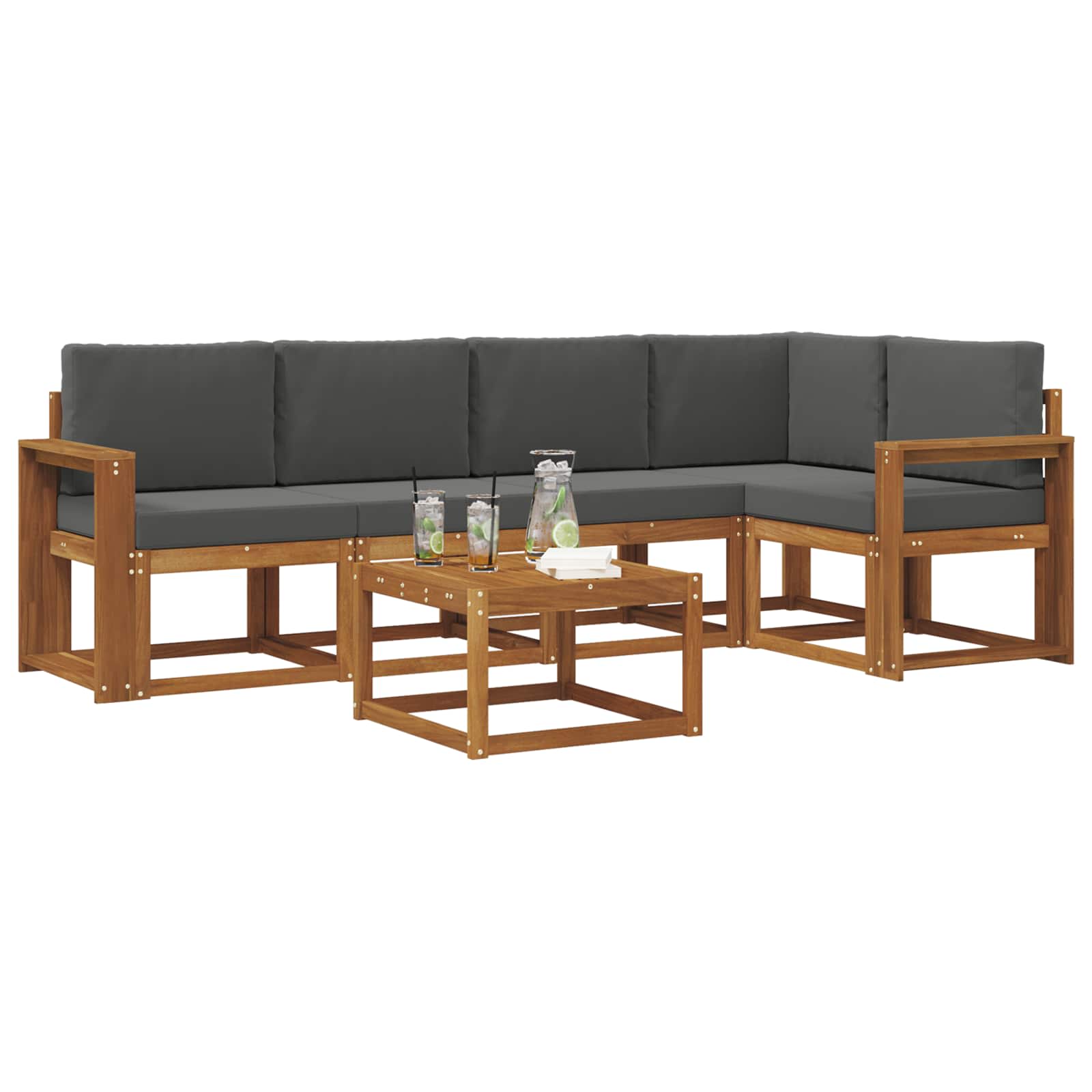 Outdoor-Sofagarnitur mit Kissen 6 pcs Natur und Anthrazit