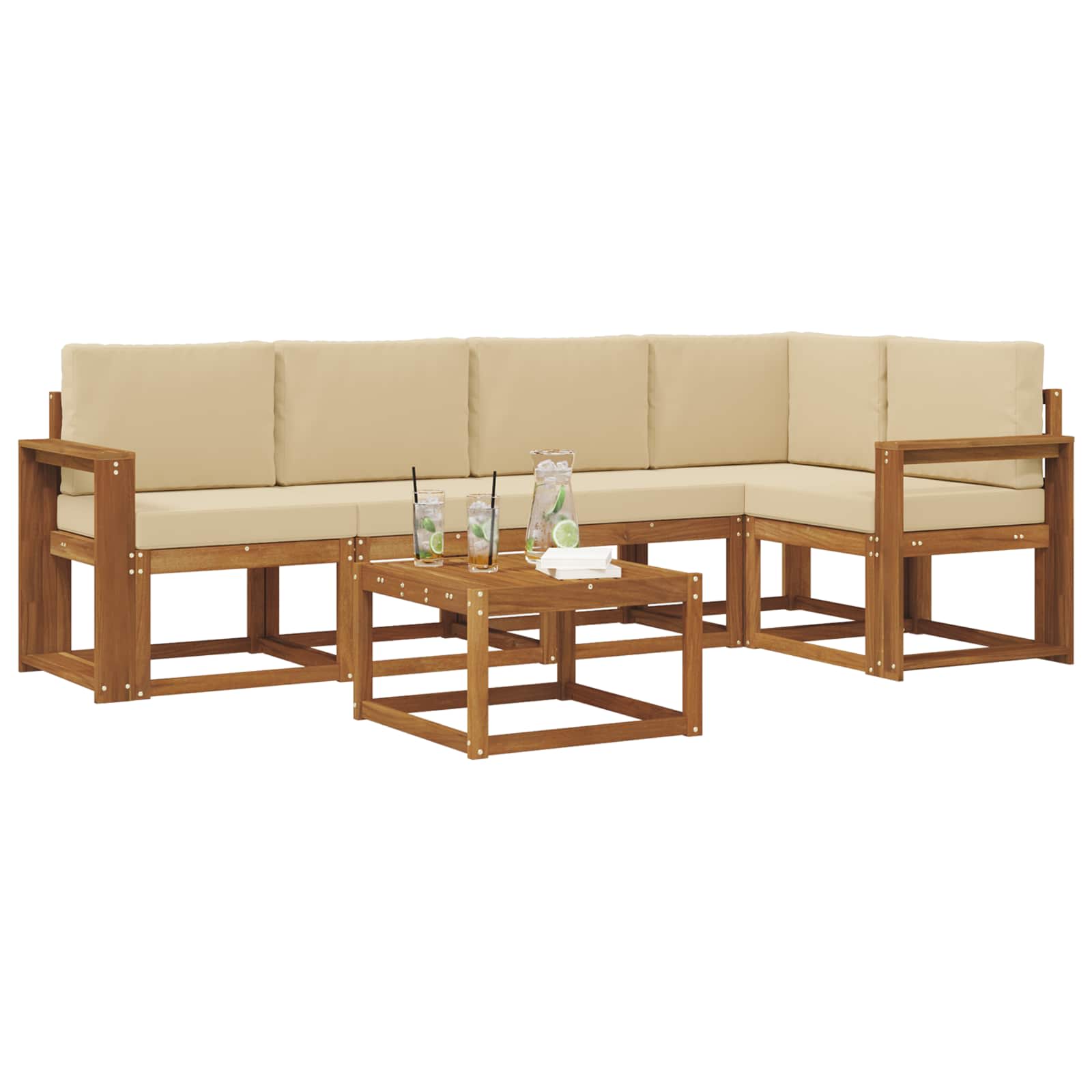 Outdoor-Sofagarnitur mit Kissen 6 pcs Natur und Beige