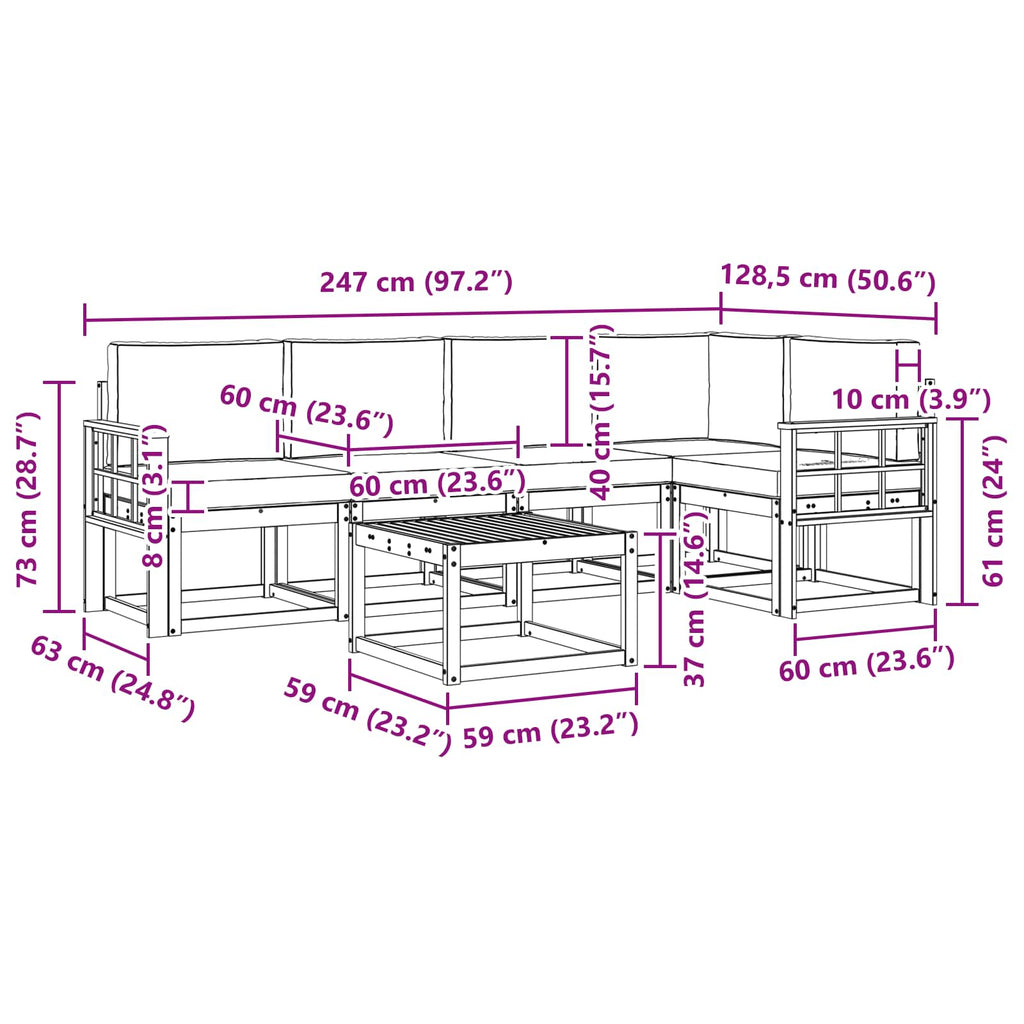 Outdoor-Sofagarnitur mit Kissen 6 pcs Natürlich und Hellgrau