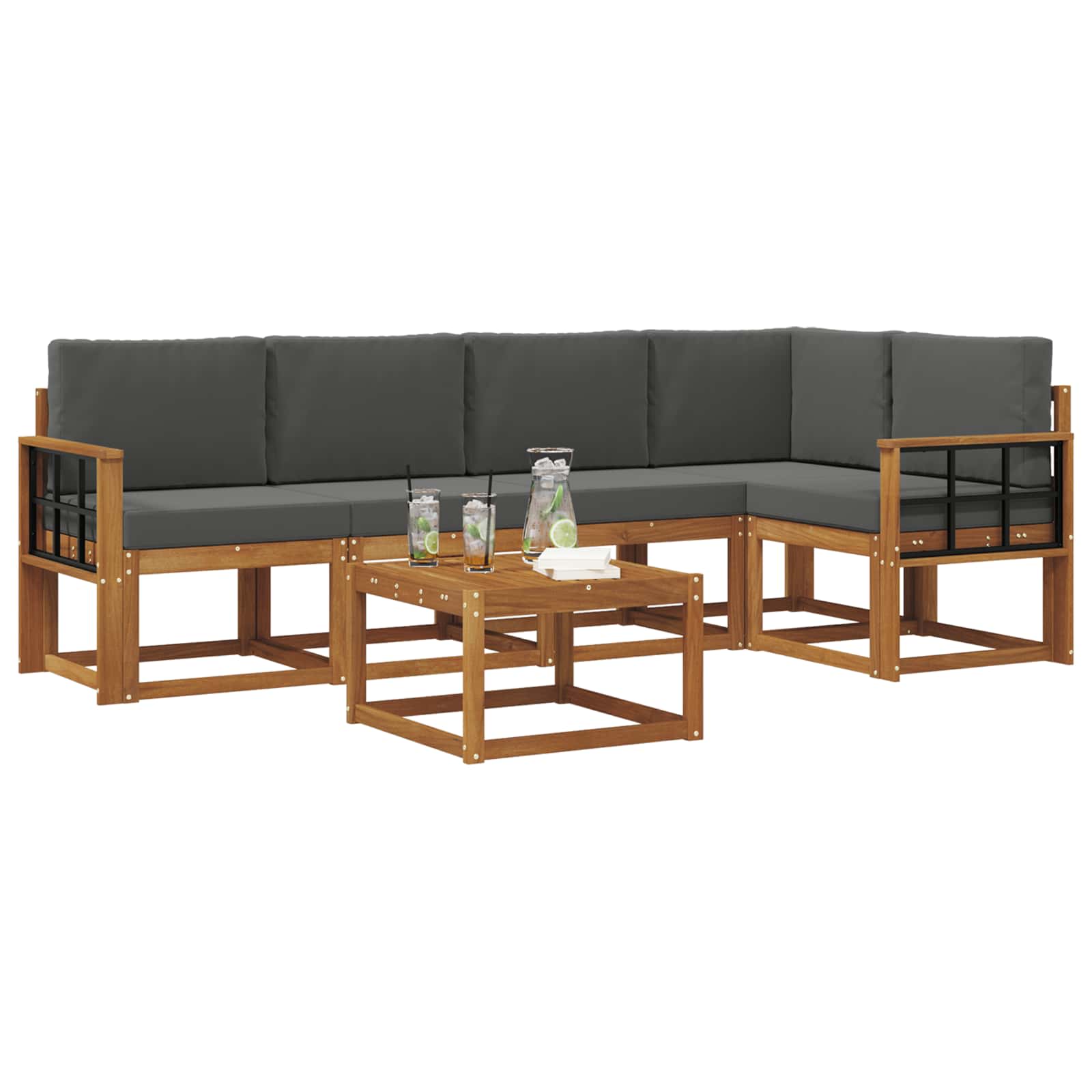 Outdoor-Sofagarnitur mit Kissen 6 pcs Natur und Anthrazit