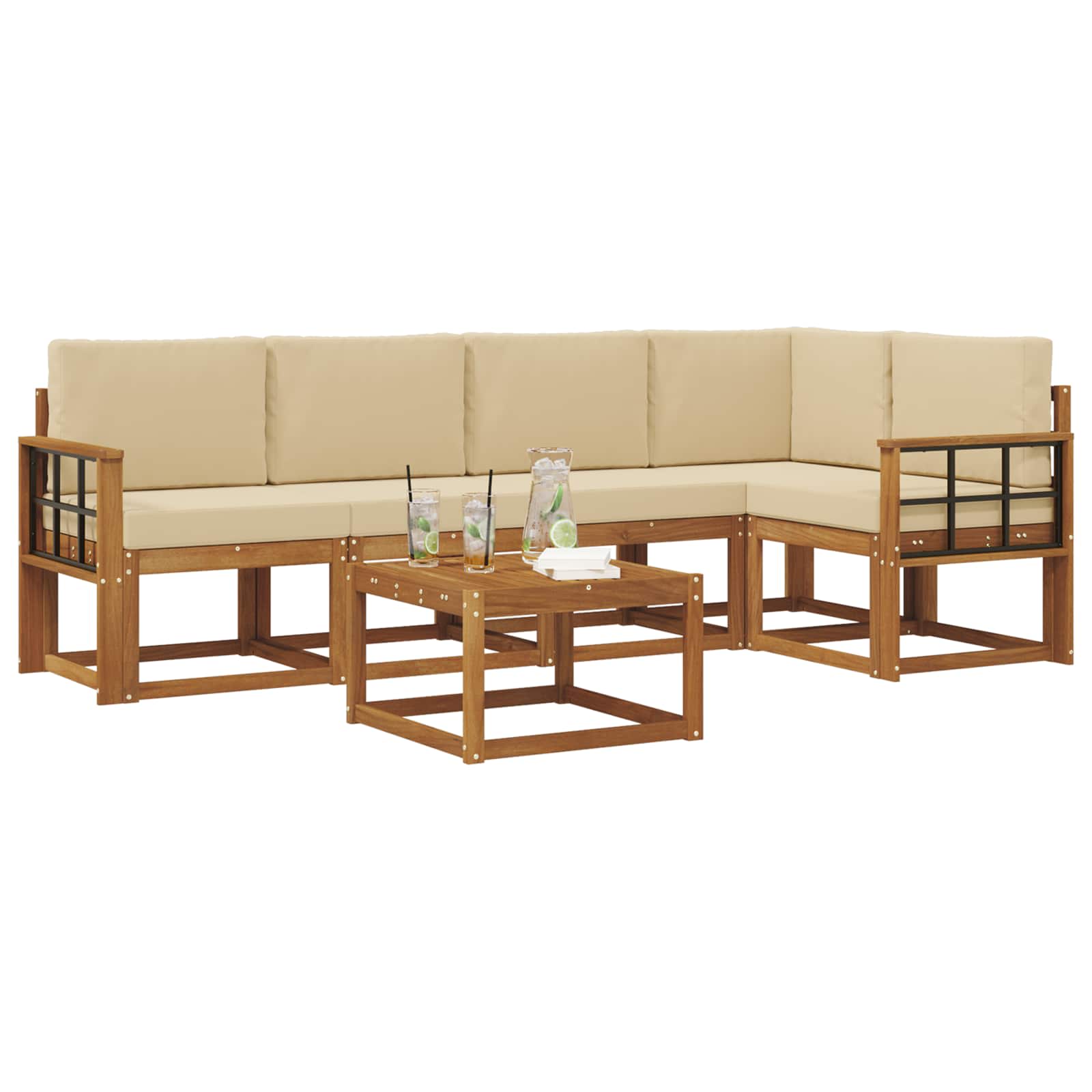 Outdoor-Sofagarnitur mit Kissen 6 pcs Natur und Beige