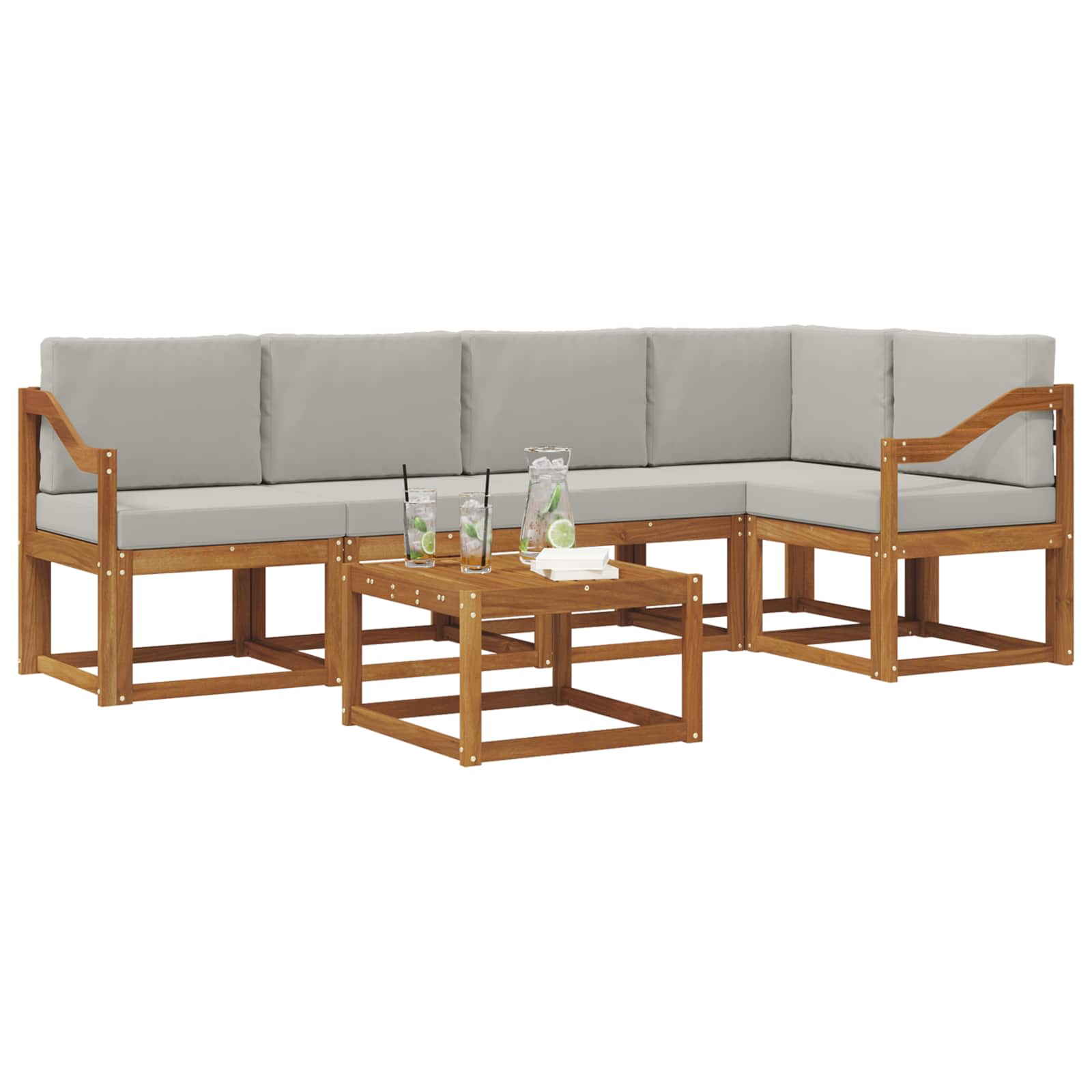 Outdoor-Sofagarnitur mit Kissen 6 pcs Natürlich und Hellgrau