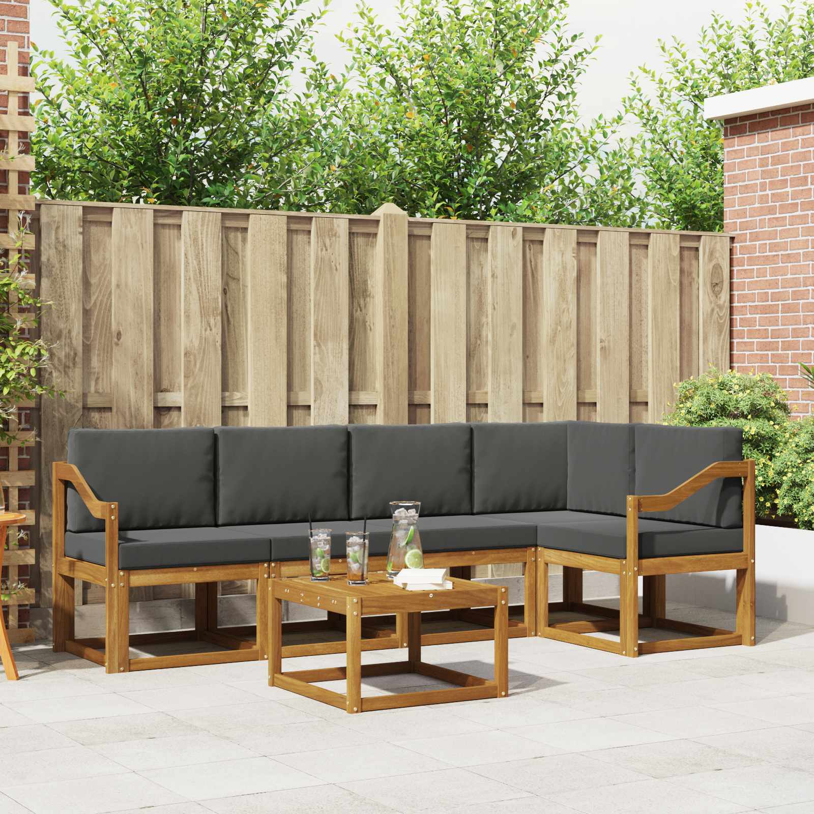 Outdoor-Sofagarnitur mit Kissen 6 pcs Natur und Anthrazit