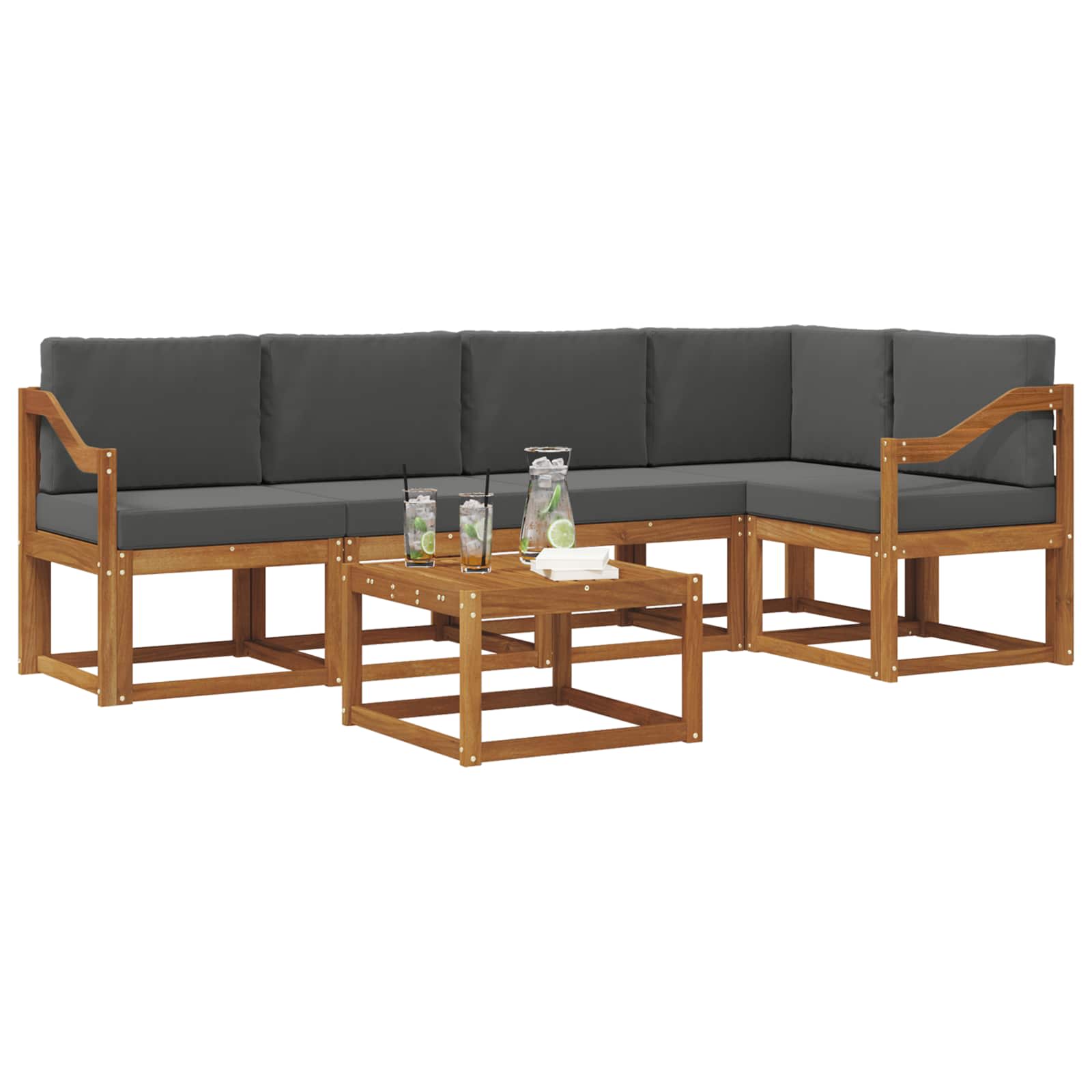 Outdoor-Sofagarnitur mit Kissen 6 pcs Natur und Anthrazit