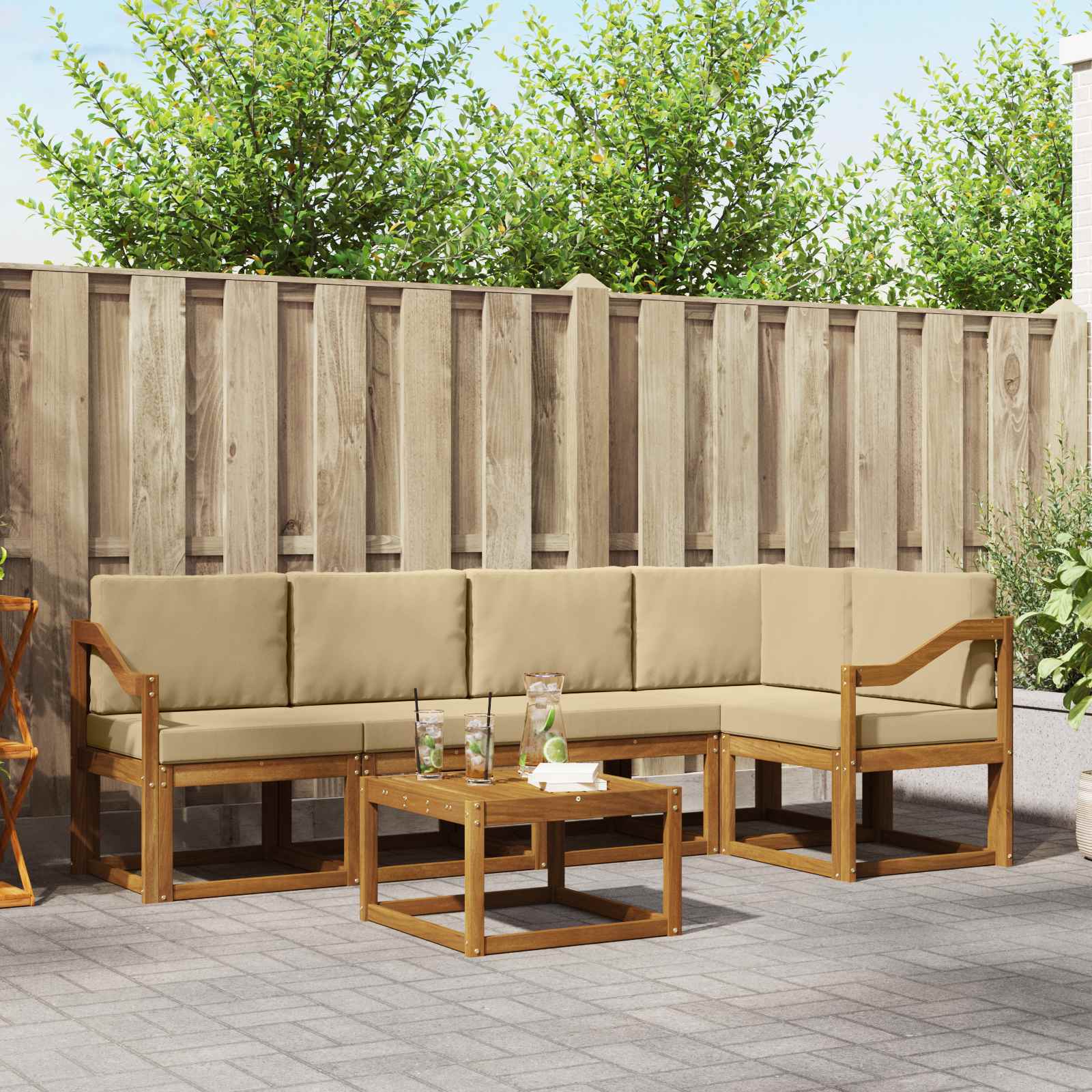 Outdoor-Sofagarnitur mit Kissen 6 pcs Natur und Beige