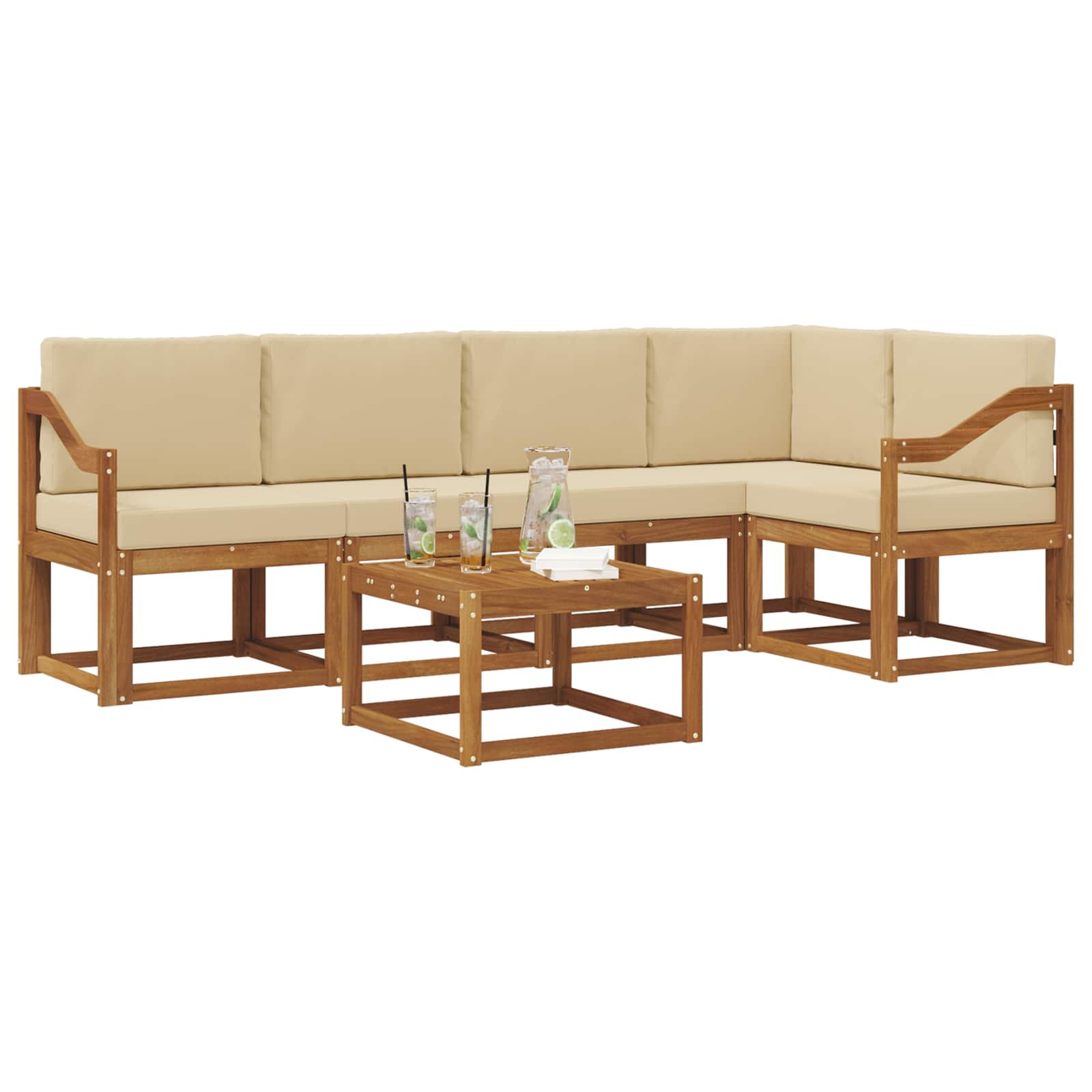 Outdoor-Sofagarnitur mit Kissen 6 pcs Natur und Beige