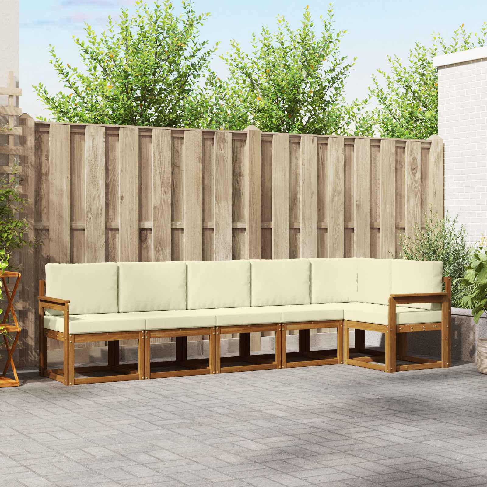 Outdoor-Sofagarnitur mit Kissen 6 pcs Natur und Creme