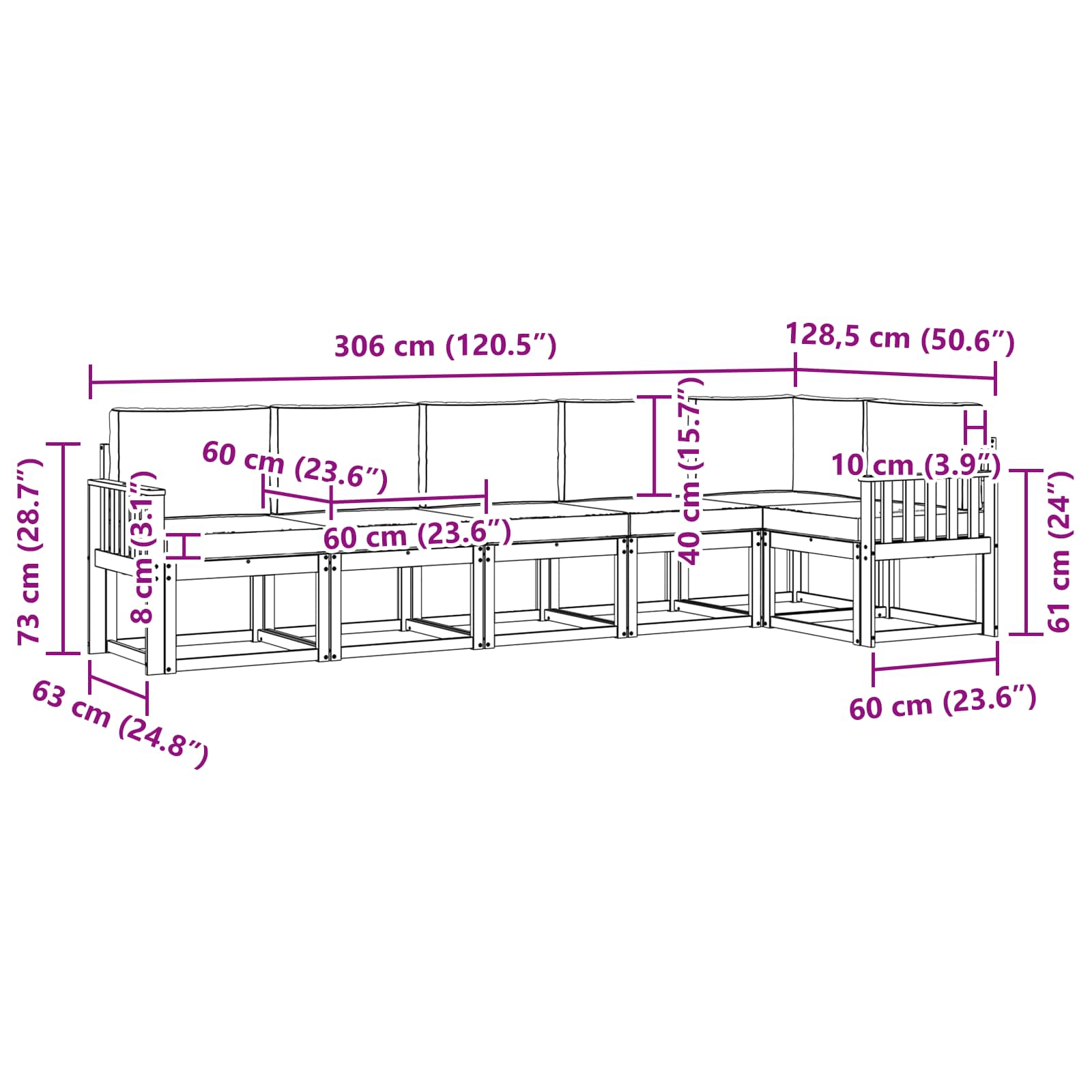 Outdoor-Sofagarnitur mit Kissen 6 pcs Natur und Creme