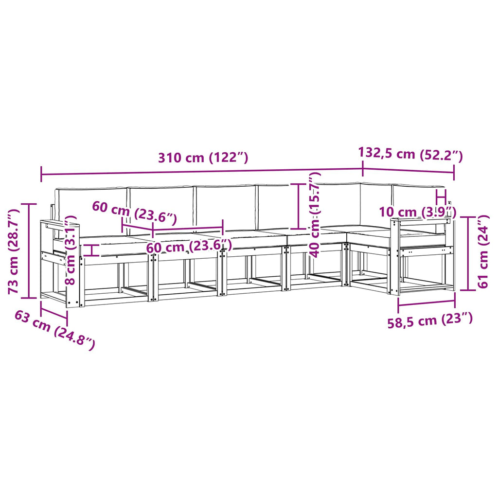 Outdoor-Sofagarnitur mit Kissen 6 pcs Natur und Anthrazit