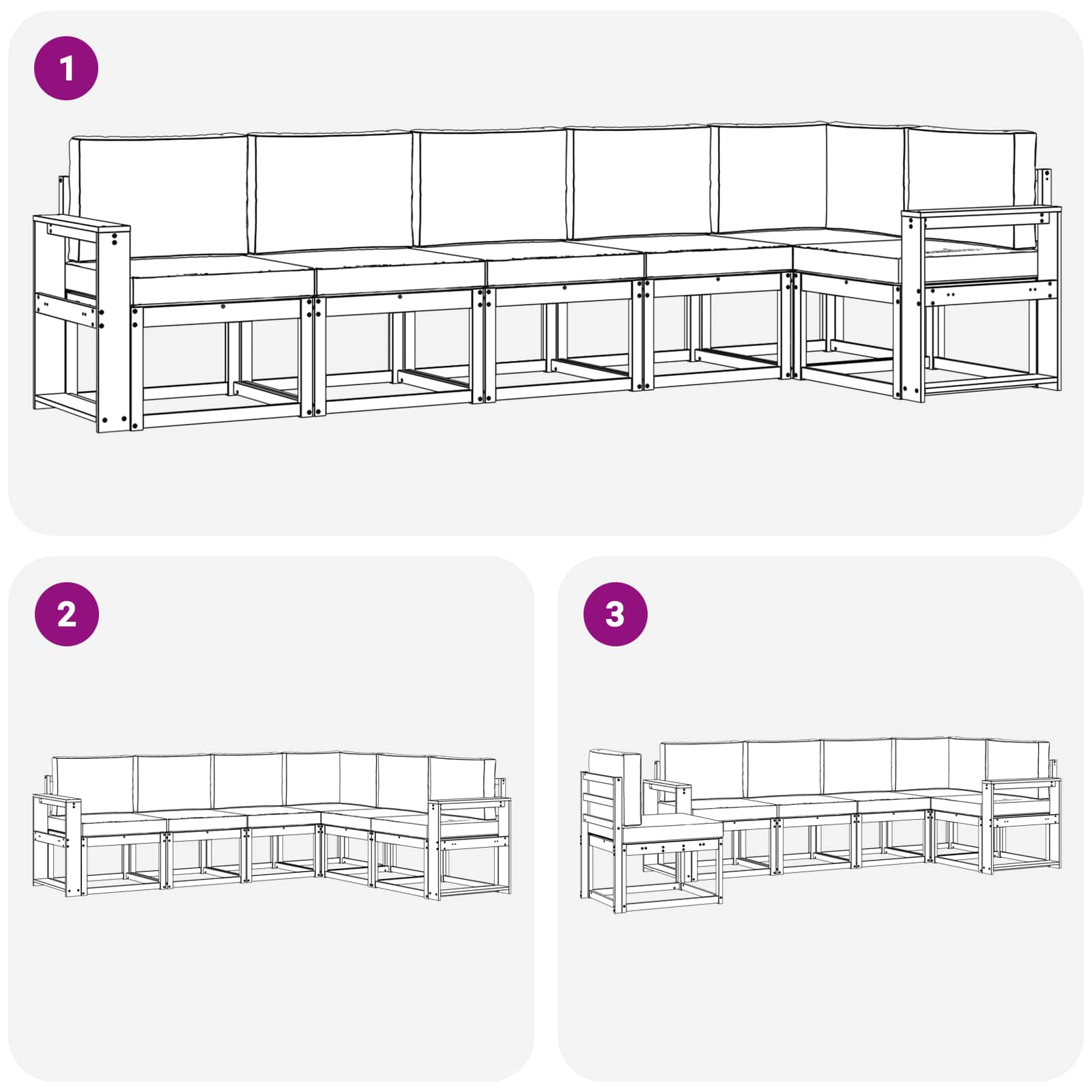 Outdoor-Sofagarnitur mit Kissen 6 pcs Natur und Anthrazit