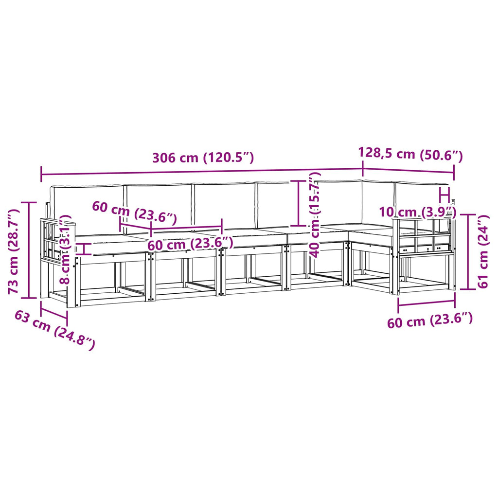Outdoor-Sofagarnitur mit Kissen 6 pcs Natürlich und Hellgrau