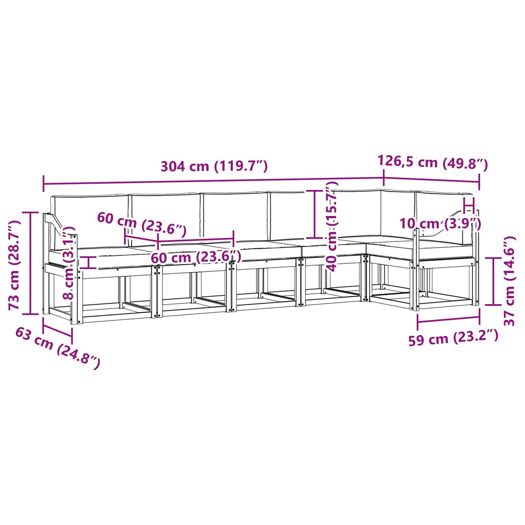 Outdoor-Sofagarnitur mit Kissen 6 pcs Natürlich und Hellgrau