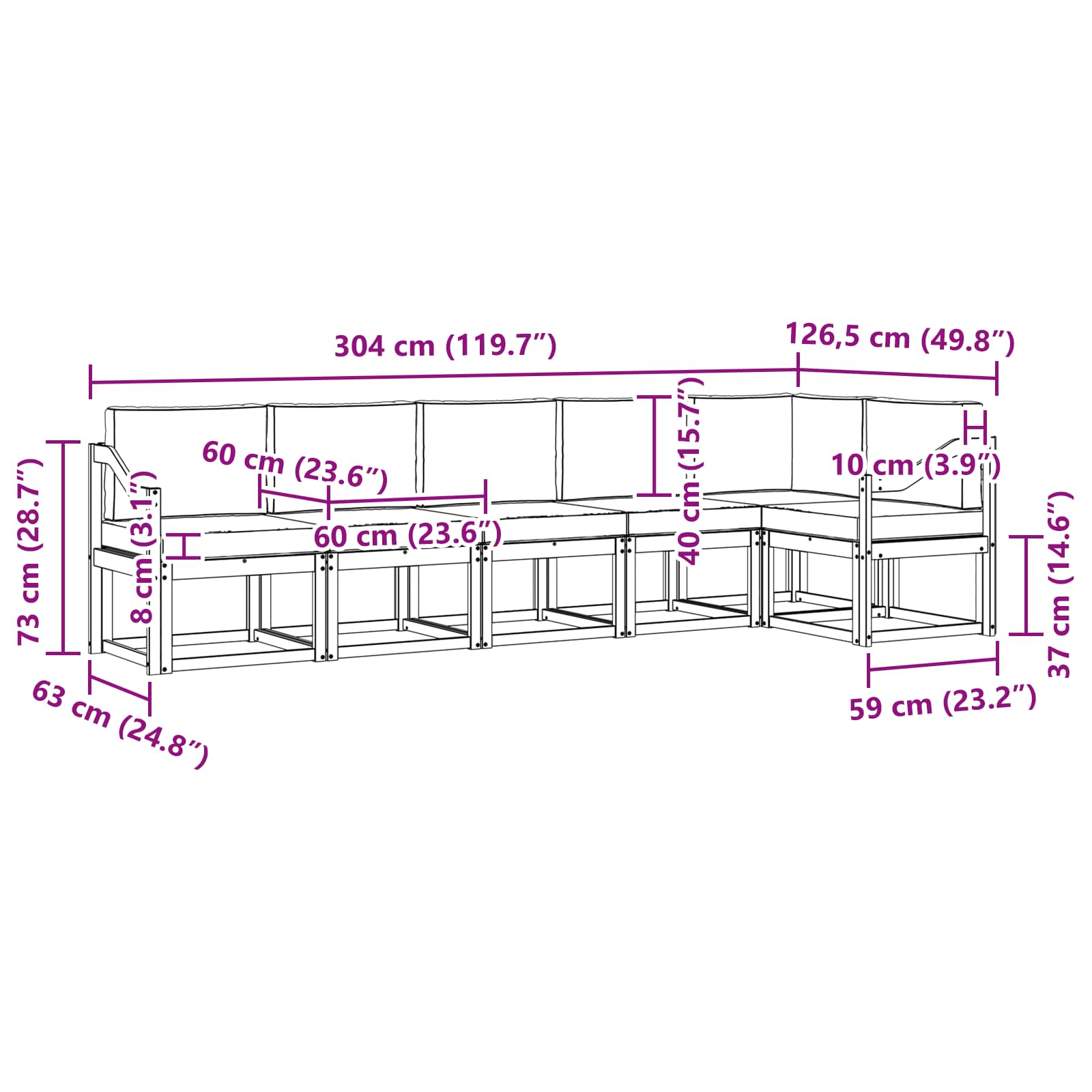 Outdoor-Sofagarnitur mit Kissen 6 pcs Natur und Anthrazit