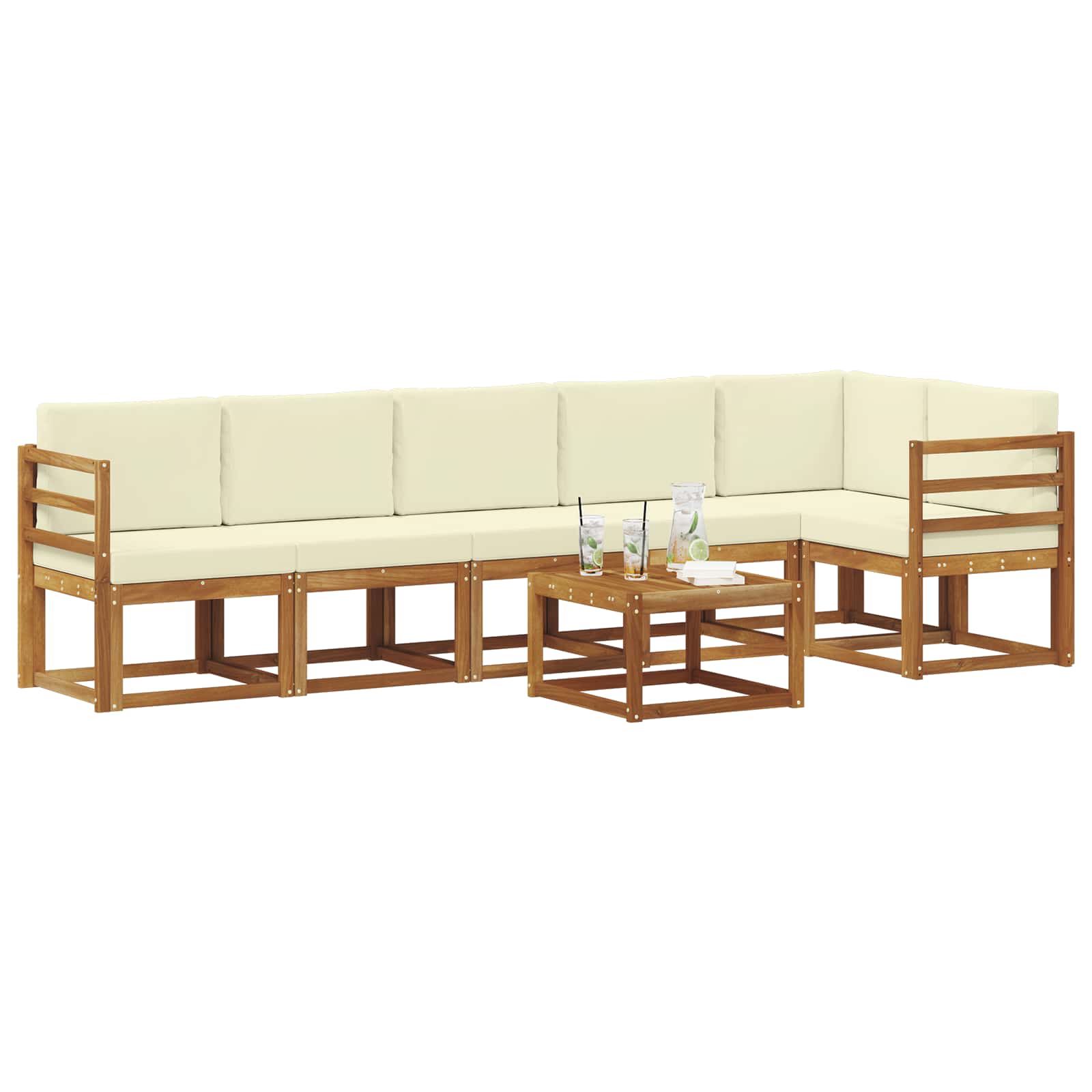 Outdoor-Sofagarnitur mit Kissen 7 pcs Natur und Creme