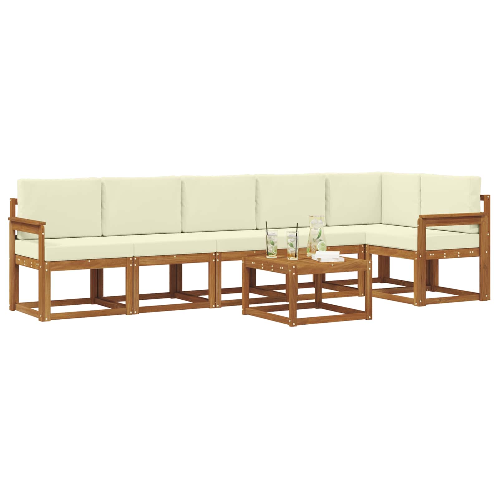 Outdoor-Sofagarnitur mit Kissen 7 pcs Natur und Creme