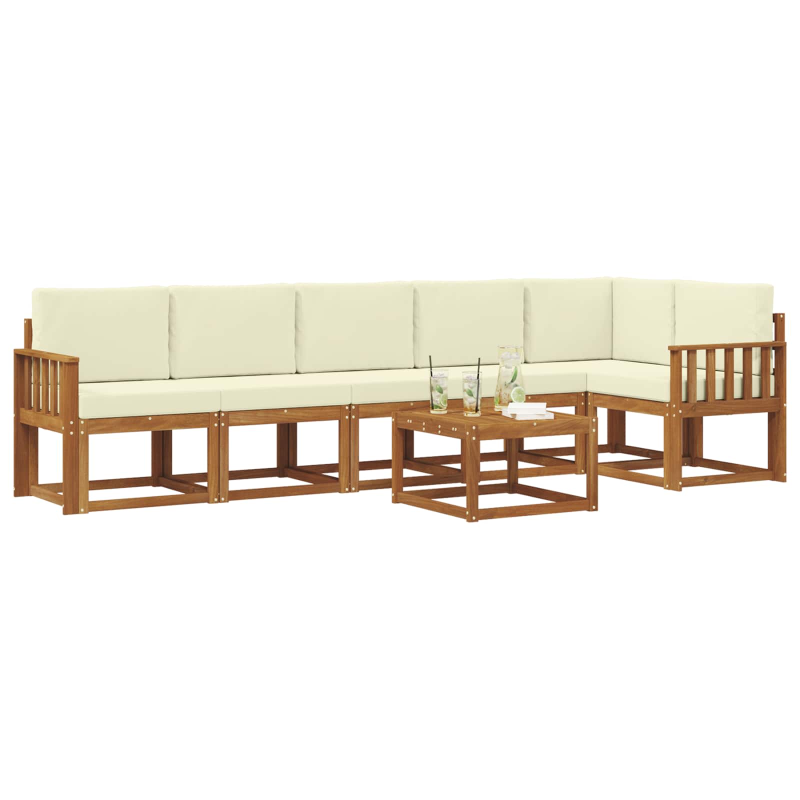 Outdoor-Sofagarnitur mit Kissen 7 pcs Natur und Creme