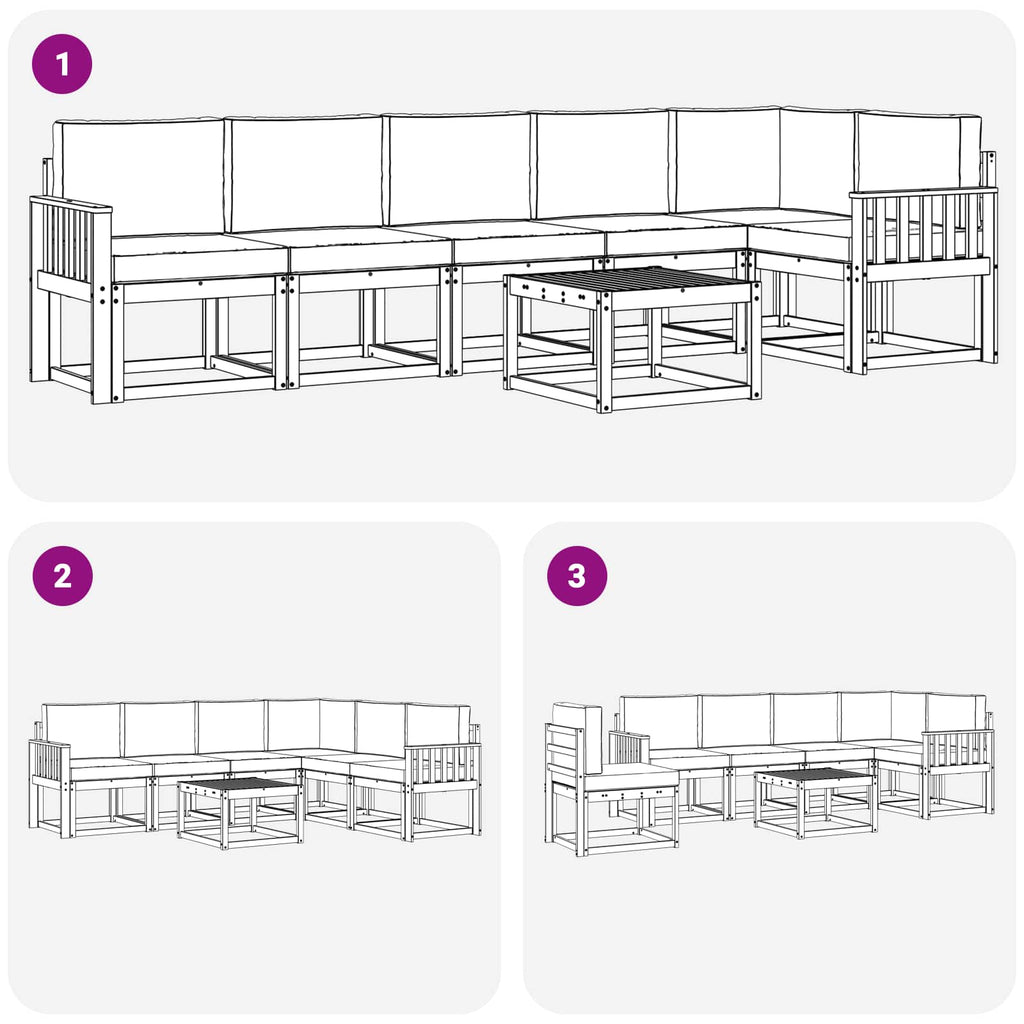 Outdoor-Sofagarnitur mit Kissen 7 pcs Natur und Creme