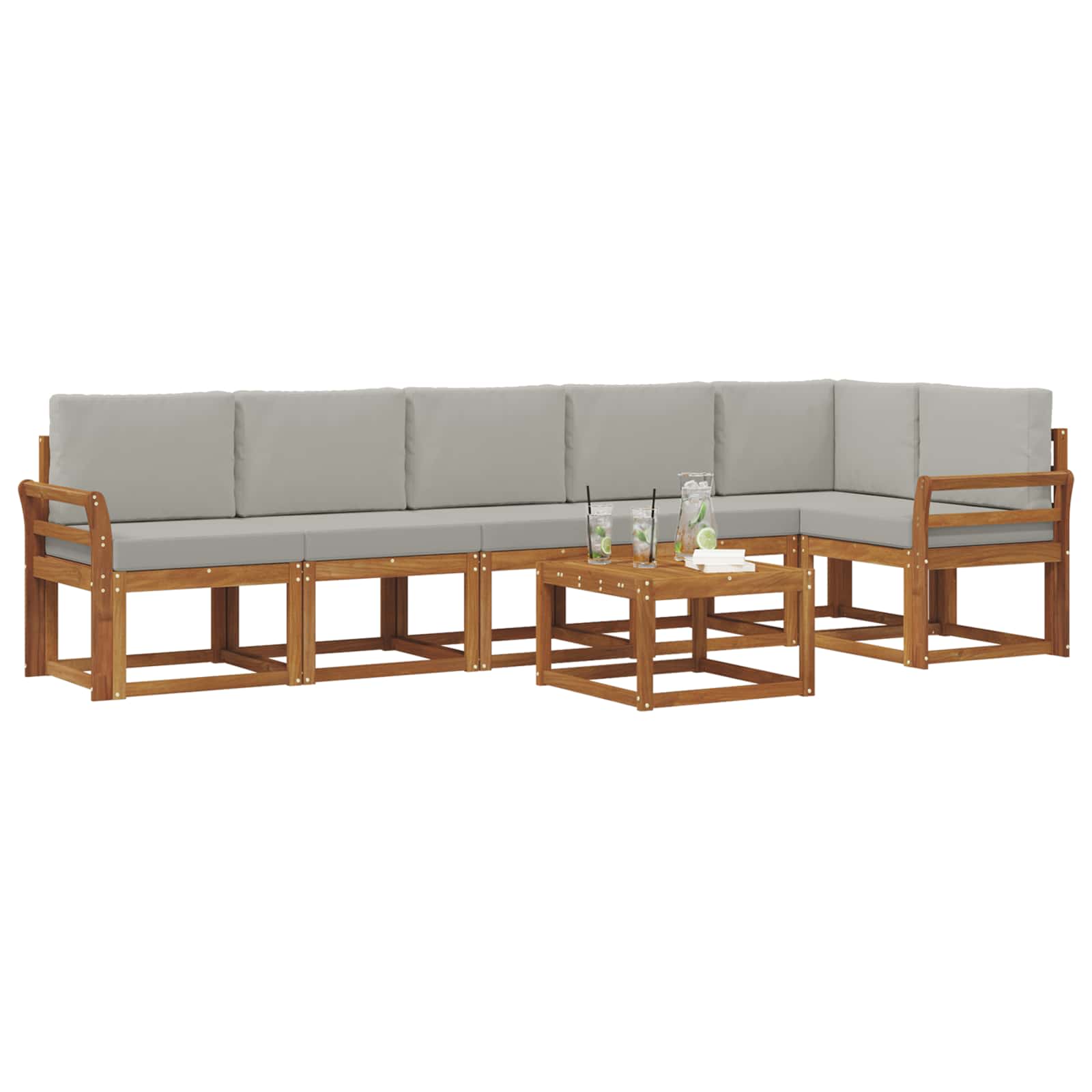 Outdoor-Sofagarnitur mit Kissen 7 pcs Natürlich und Hellgrau