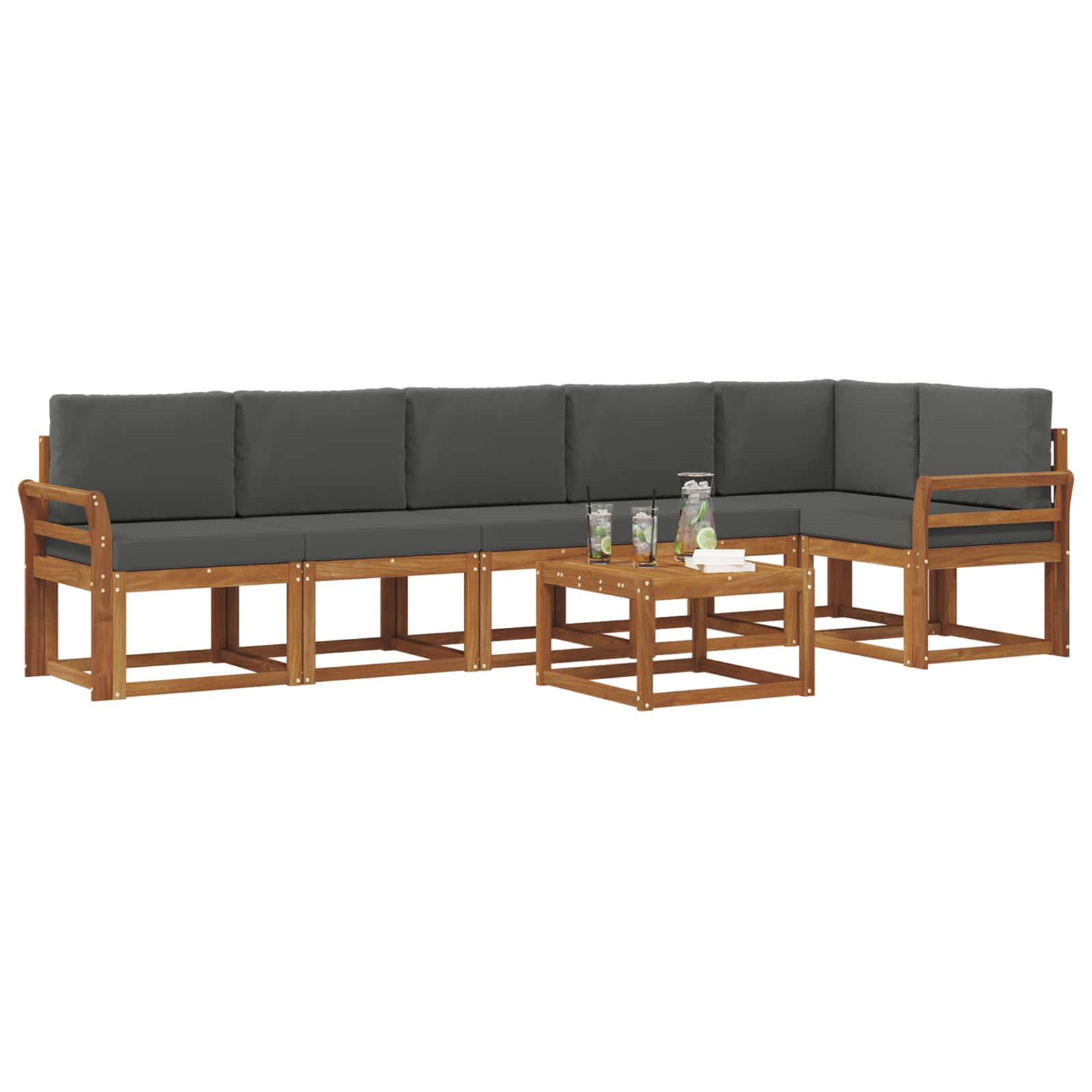 Outdoor-Sofagarnitur mit Kissen 7 pcs Natur und Anthrazit