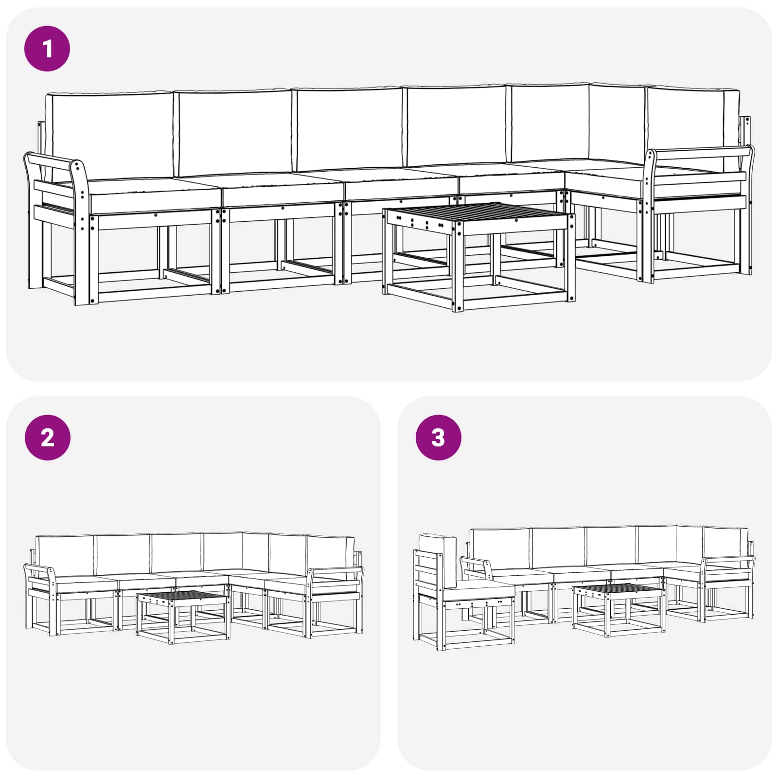 Outdoor-Sofagarnitur mit Kissen 7 pcs Natur und Anthrazit
