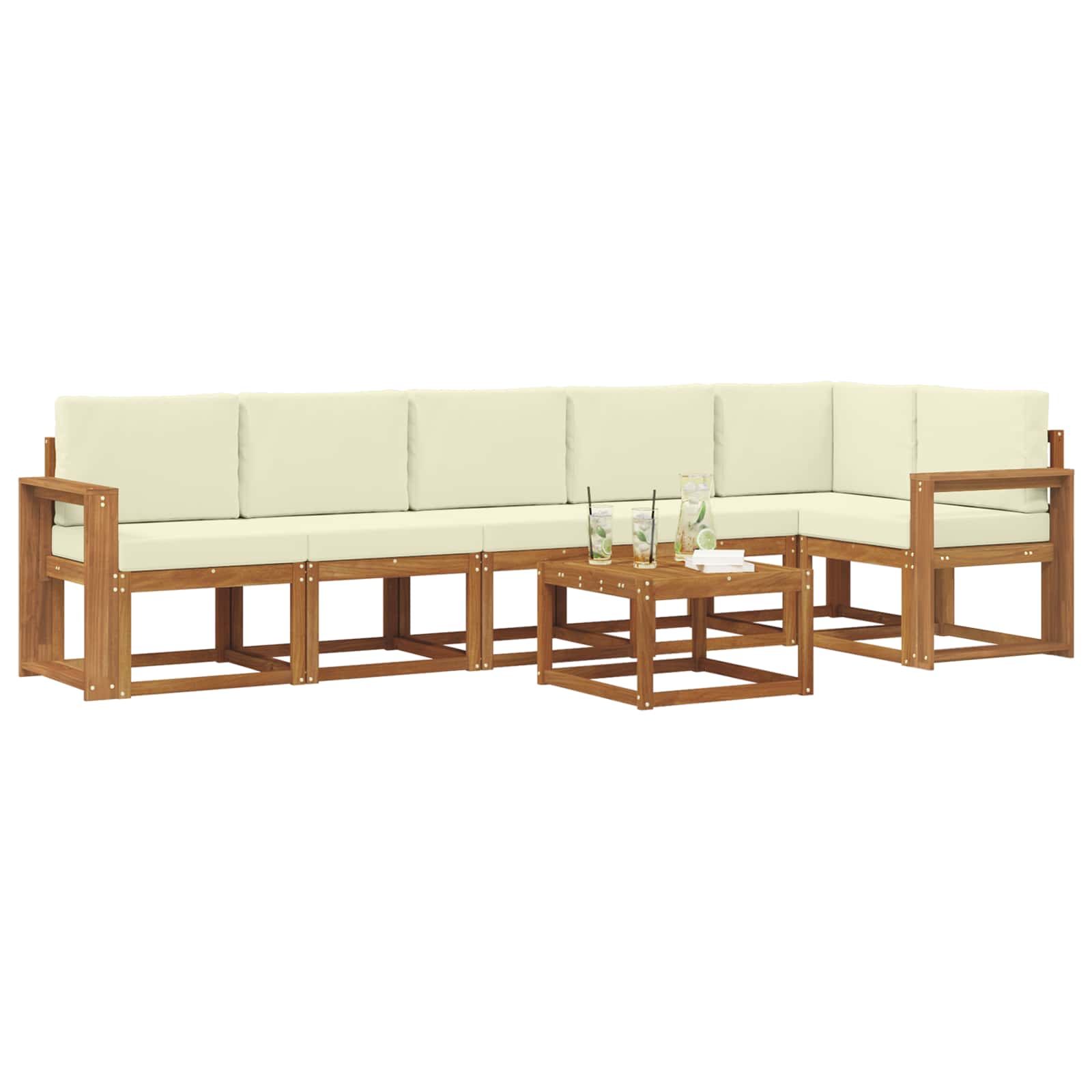 Outdoor-Sofagarnitur mit Kissen 7 pcs Natur und Creme