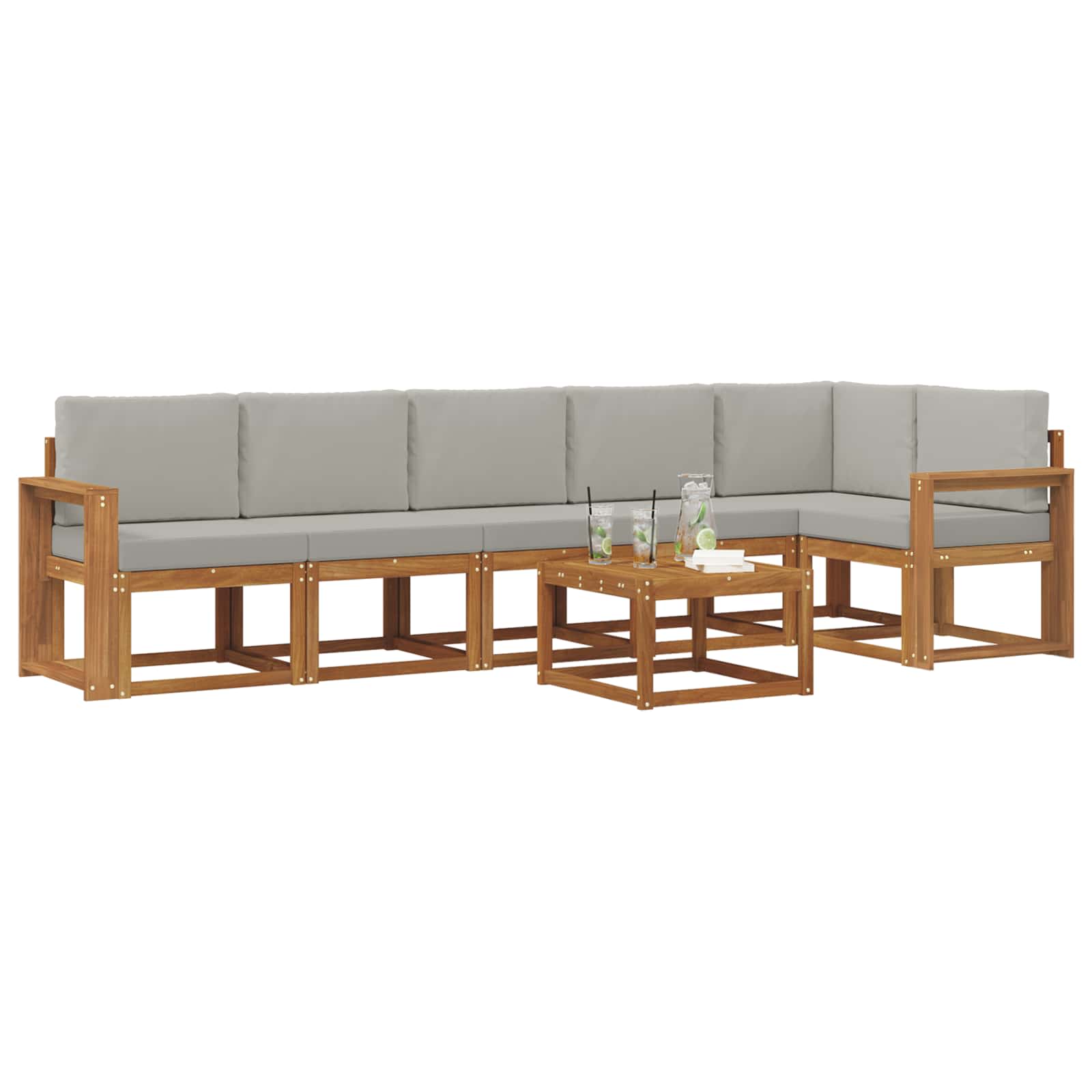 Outdoor-Sofagarnitur mit Kissen 7 pcs Natürlich und Hellgrau